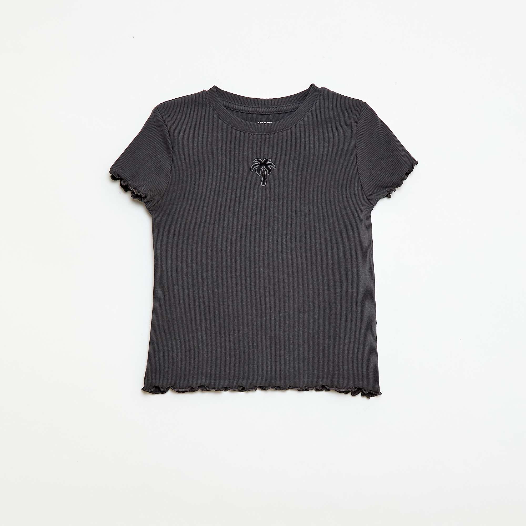 Short-sleeved T-shirt with Openwork Design BLACK
