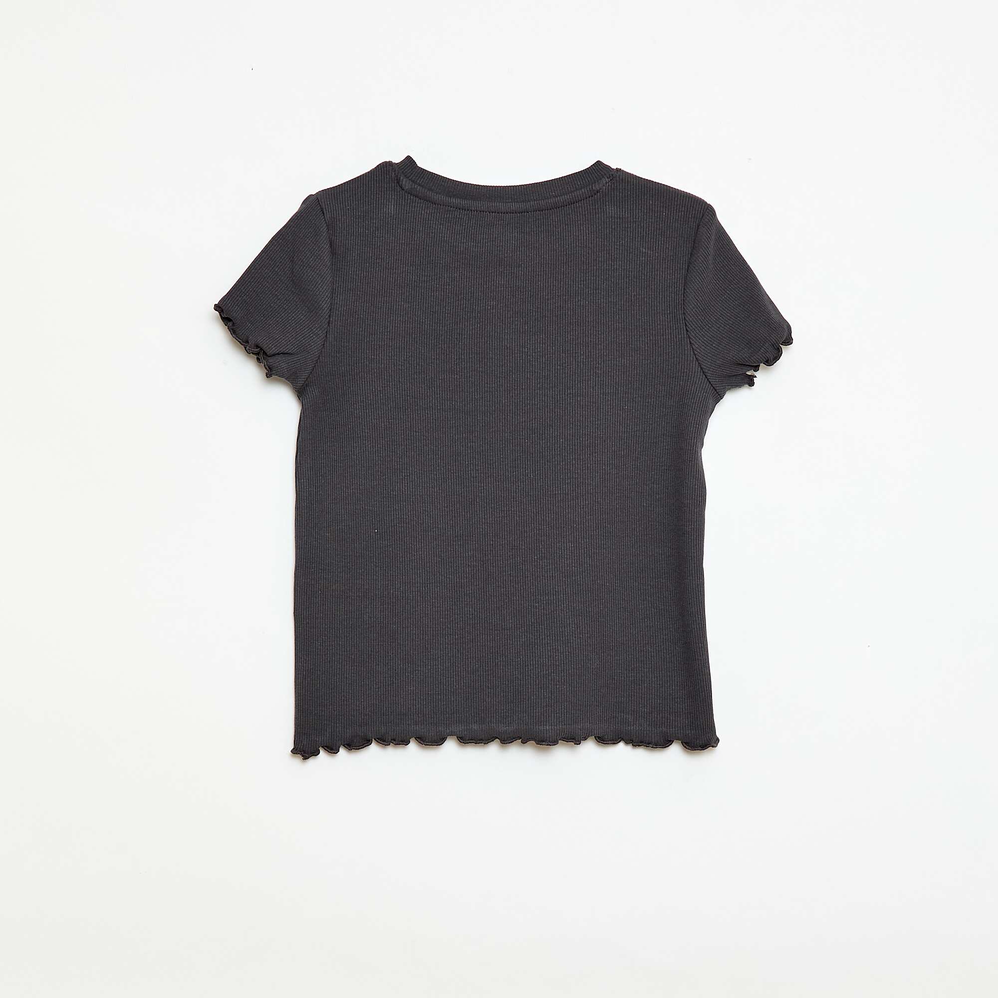 Short-sleeved T-shirt with Openwork Design BLACK - Image 2