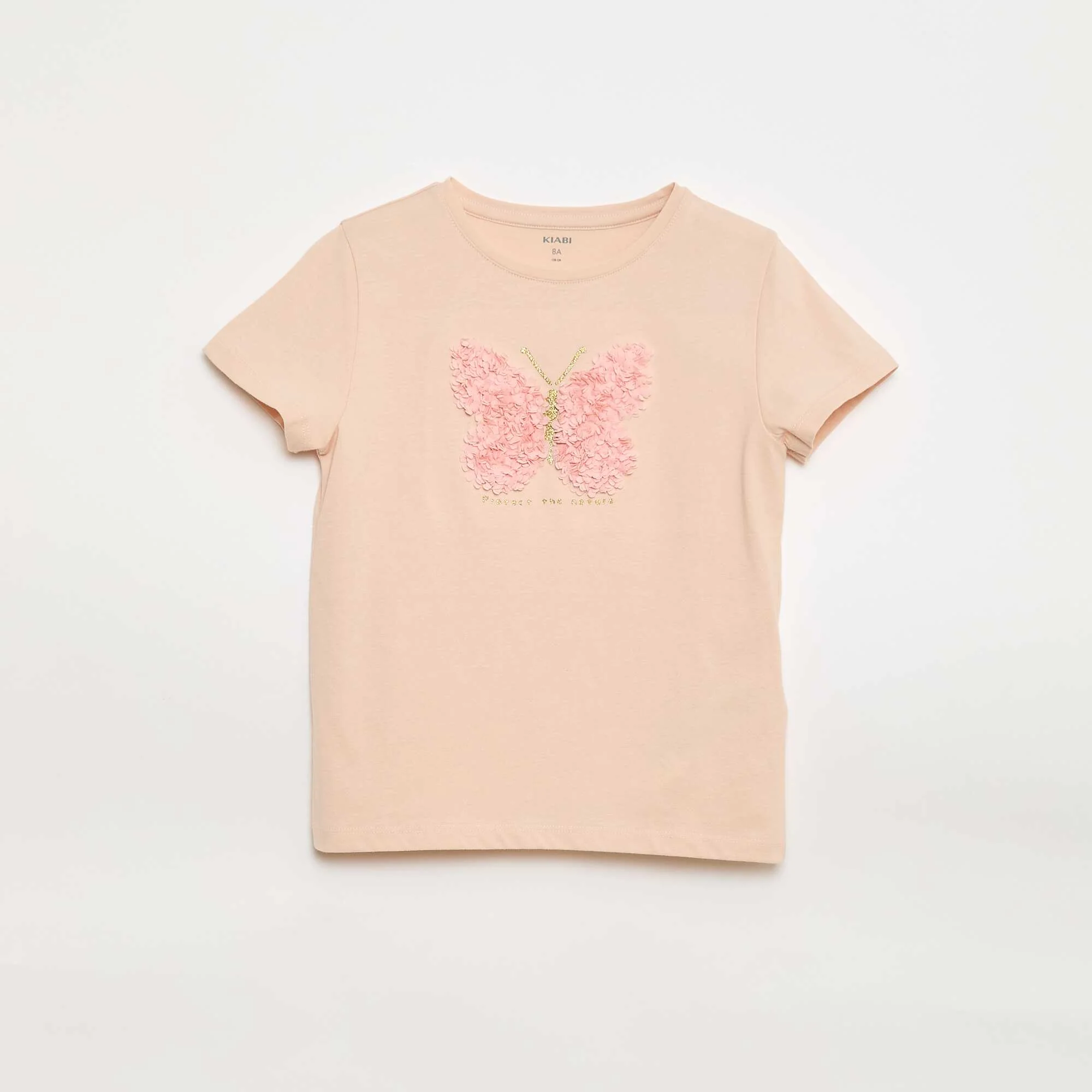 Short-Sleeved T-Shirt with Sequin Design PINK