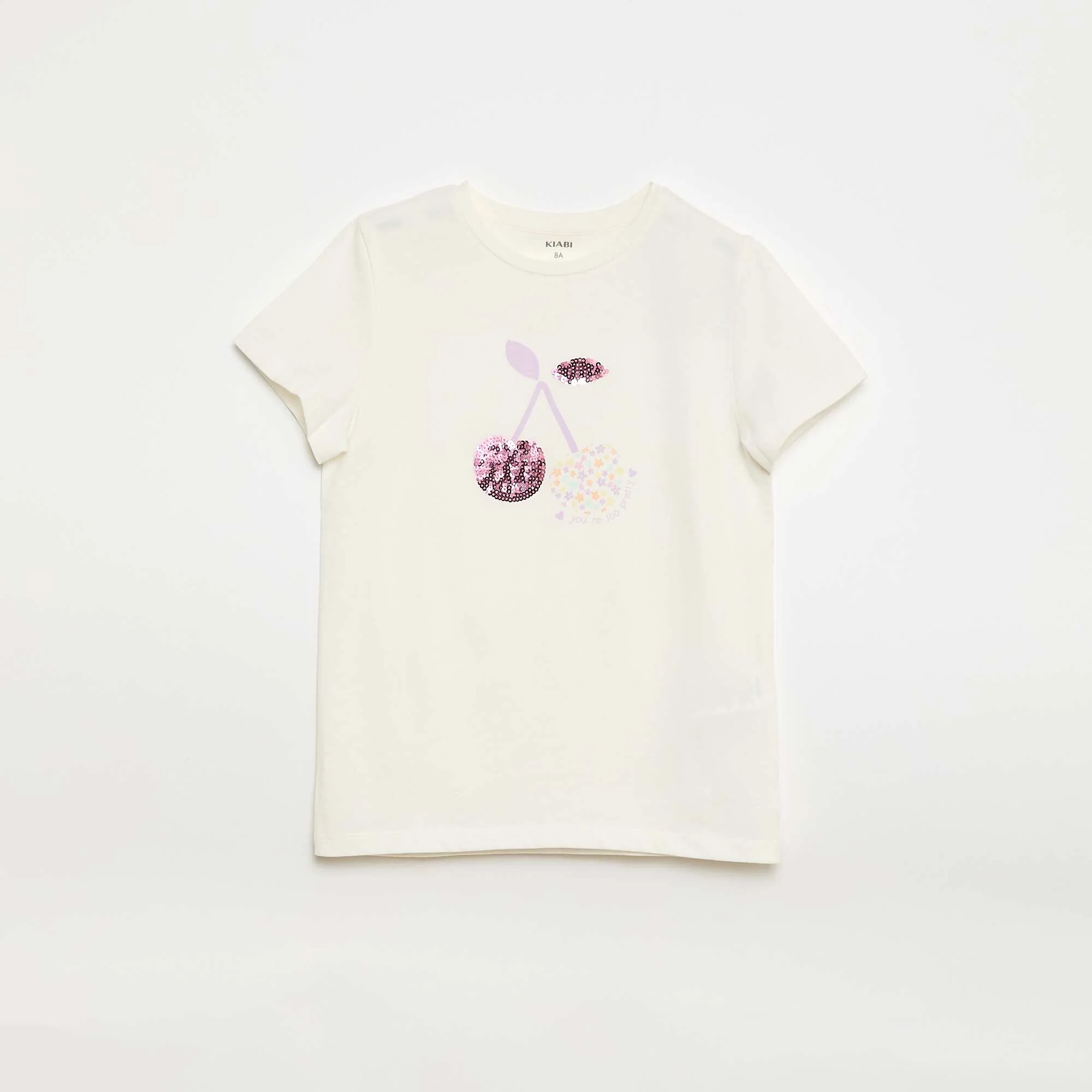 Short-Sleeved T-shirt with Sequin Design WHITE