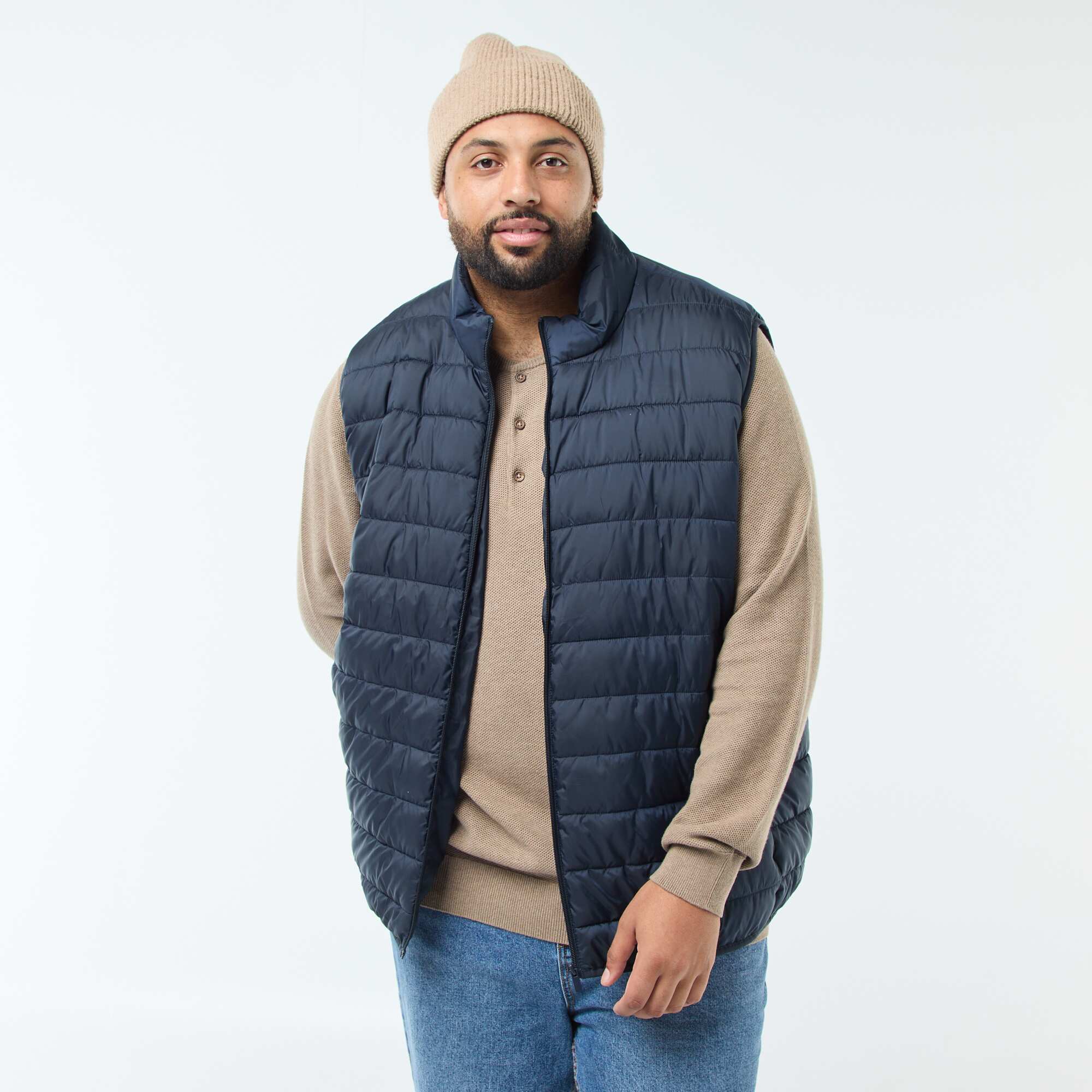 Sleeveless Light Padded Jacket with High Neck BLUE