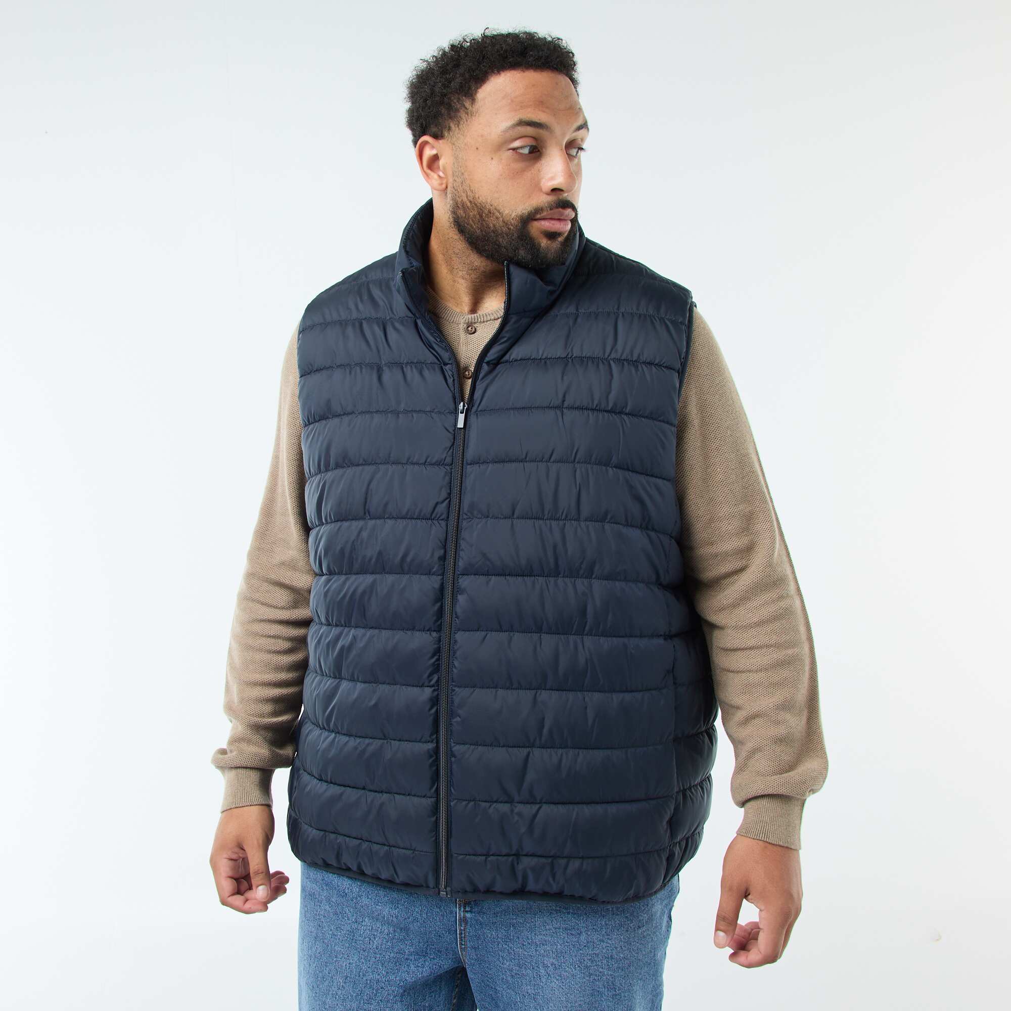 Sleeveless Light Padded Jacket with High Neck BLUE - Image 3