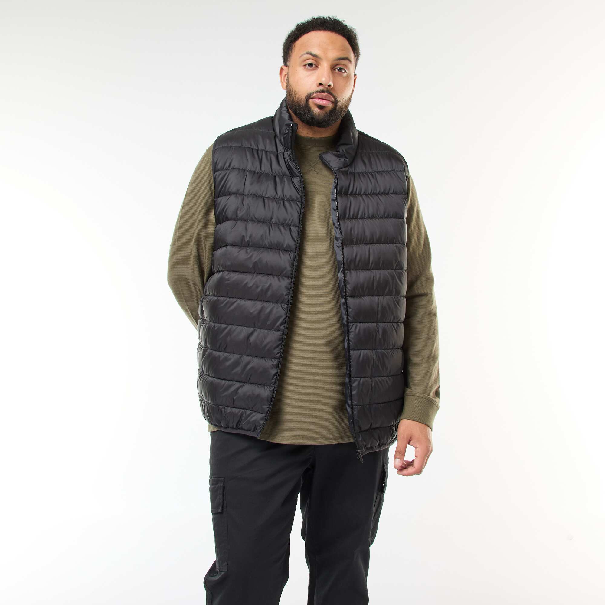 Sleeveless Lightweight Puffer Jacket with Stand-Up Collar BLACK