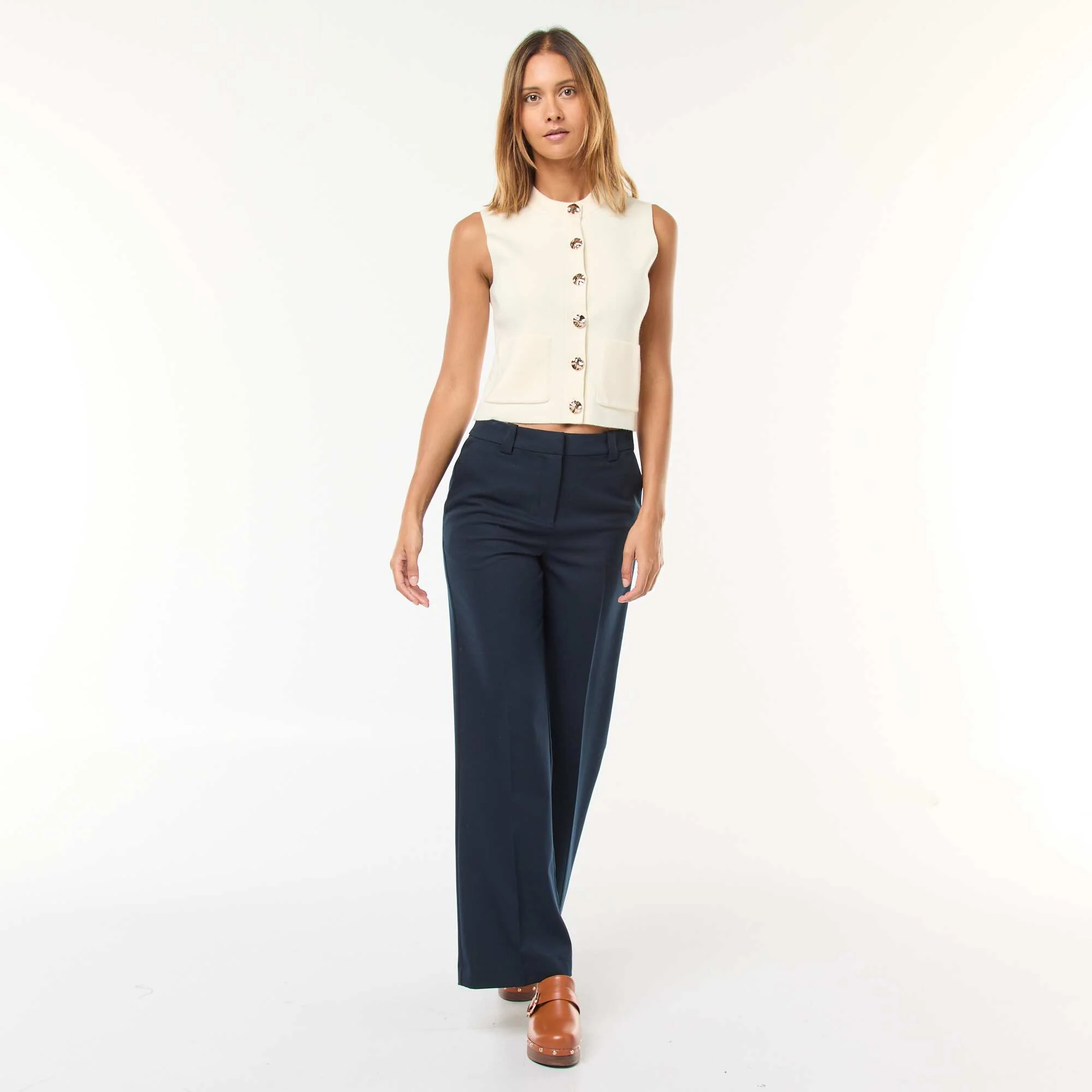 Sleeveless Ottoman Knit Vest WHITE - Image 2