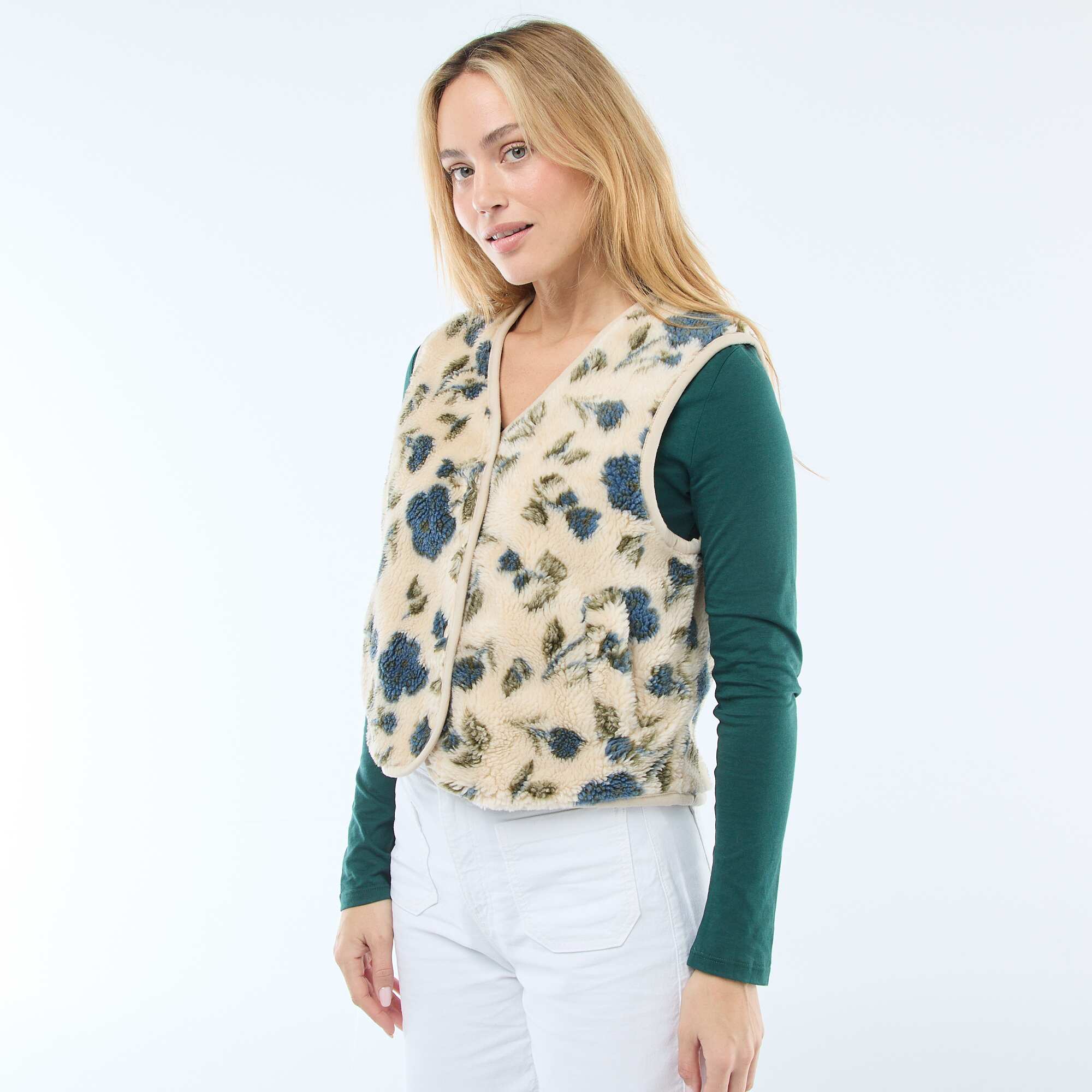 Sleeveless Sherpa Vest BEIGE - Image 5