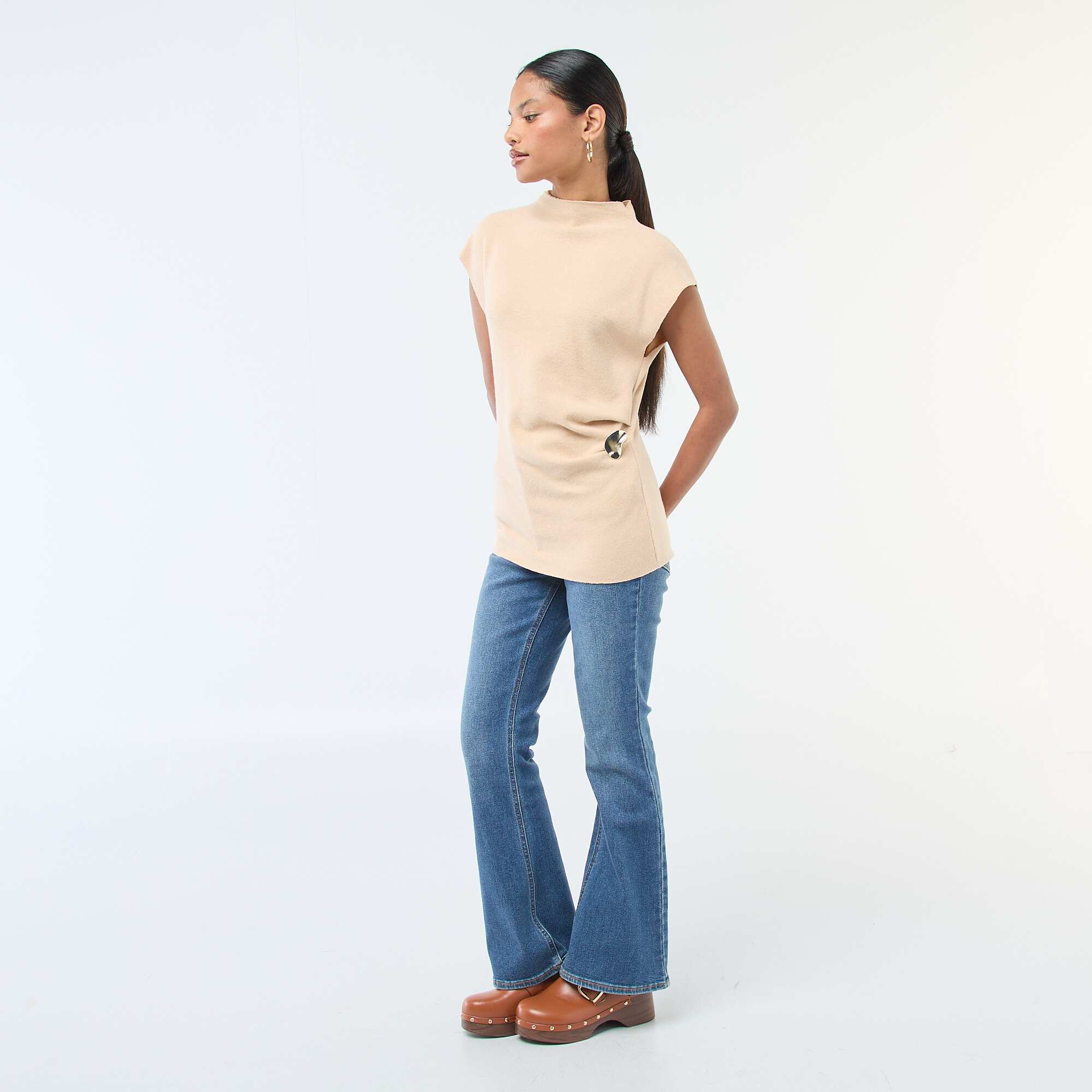 Sleeveless Sweater with High Neck BEIGE - Image 2