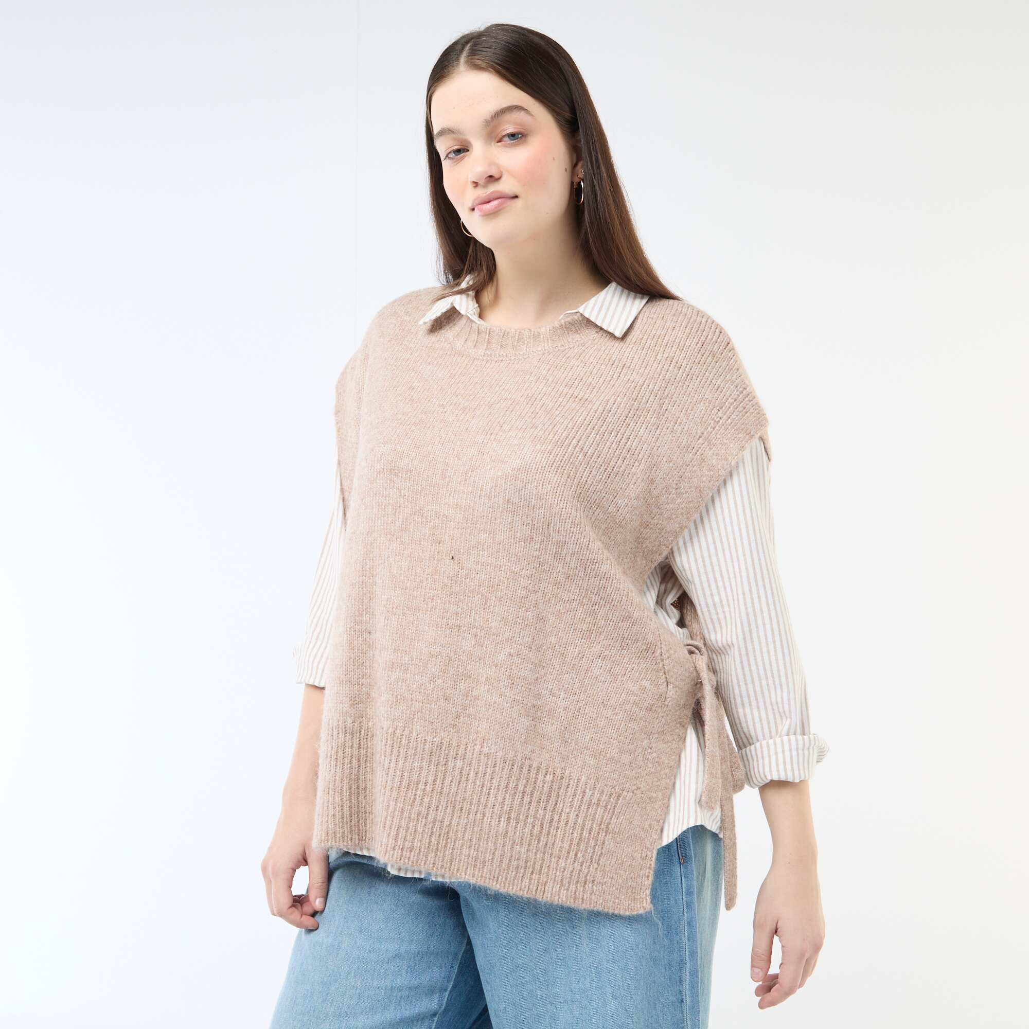 Sleeveless Tie-Side Sweater BROWN