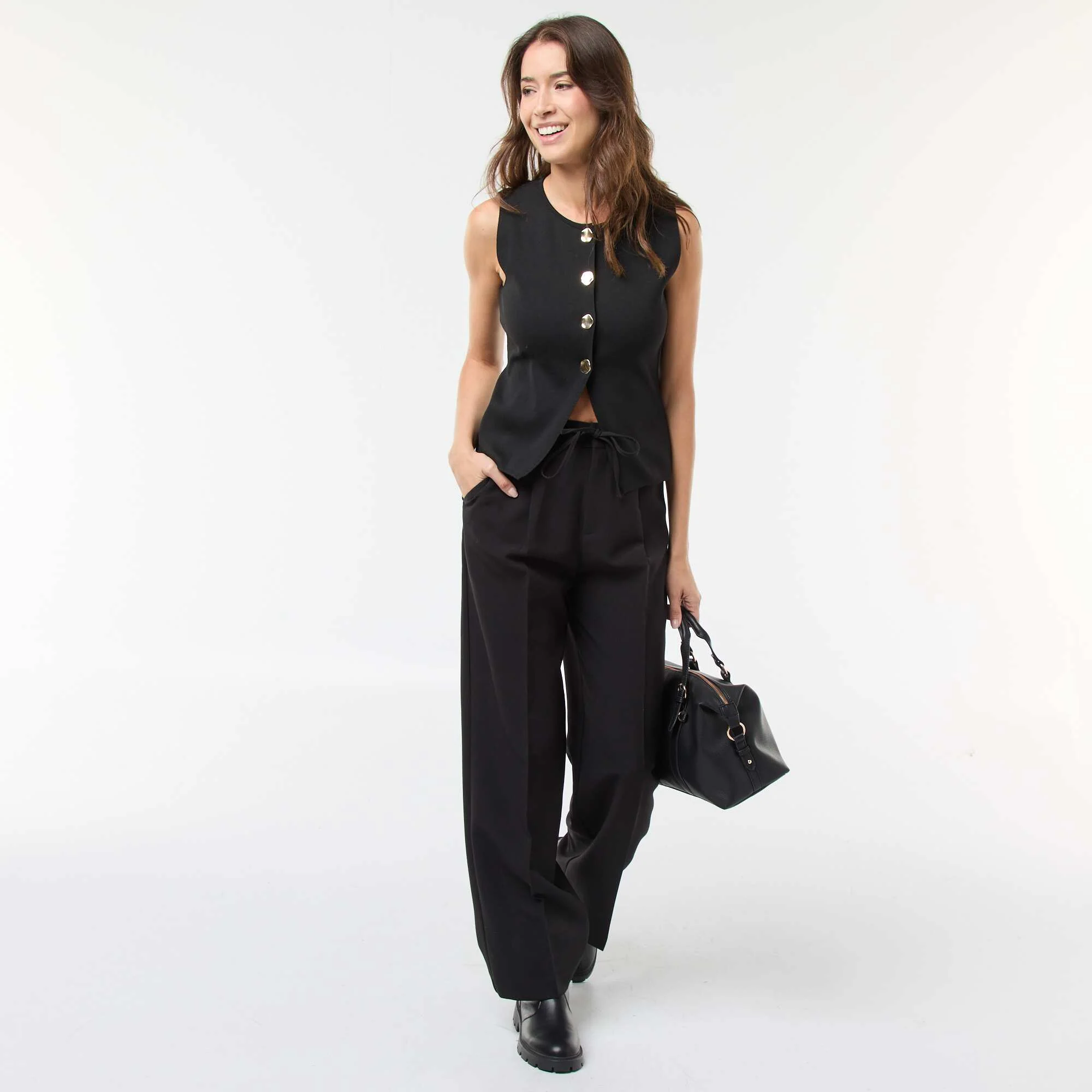 Sleeveless top with golden buttons BLACK - Image 2