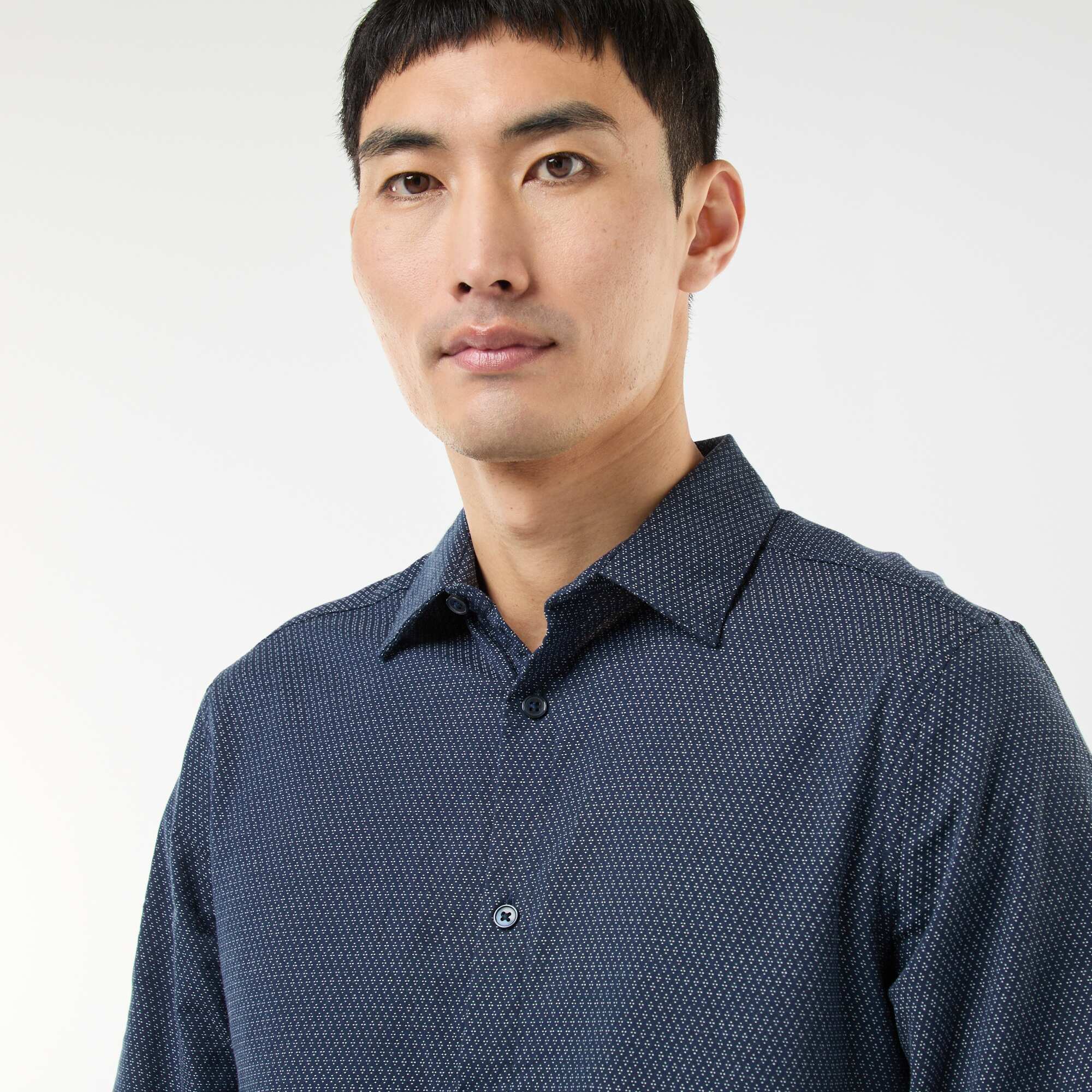 Slim-fit dobby shirt BLUE - Image 3