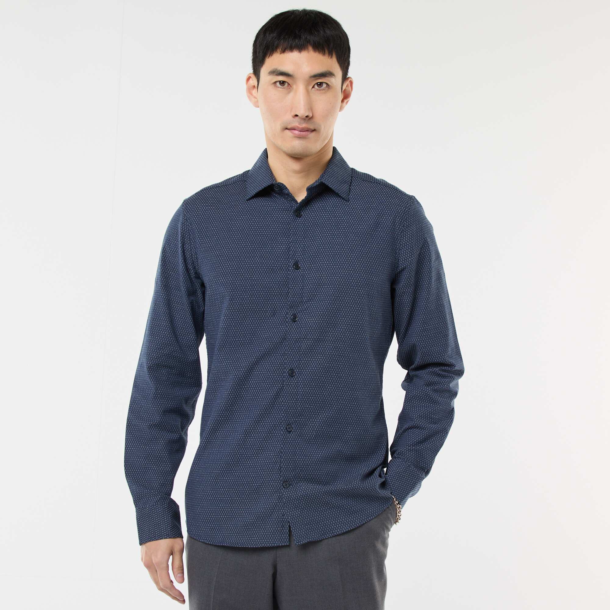 Slim-fit dobby shirt BLUE - Image 4