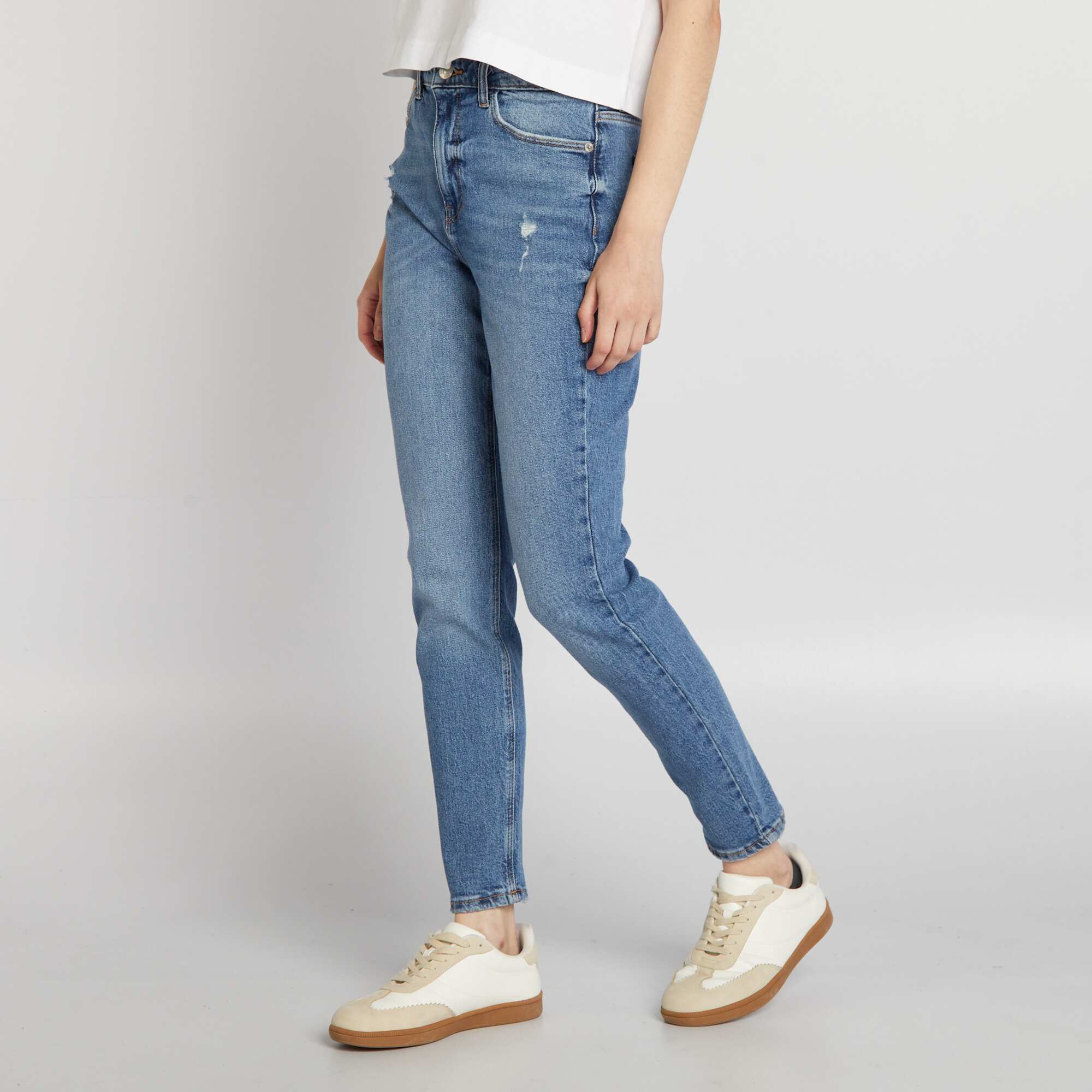Slim-fit jeans with high waist and distressed detailing BLUE - Image 4