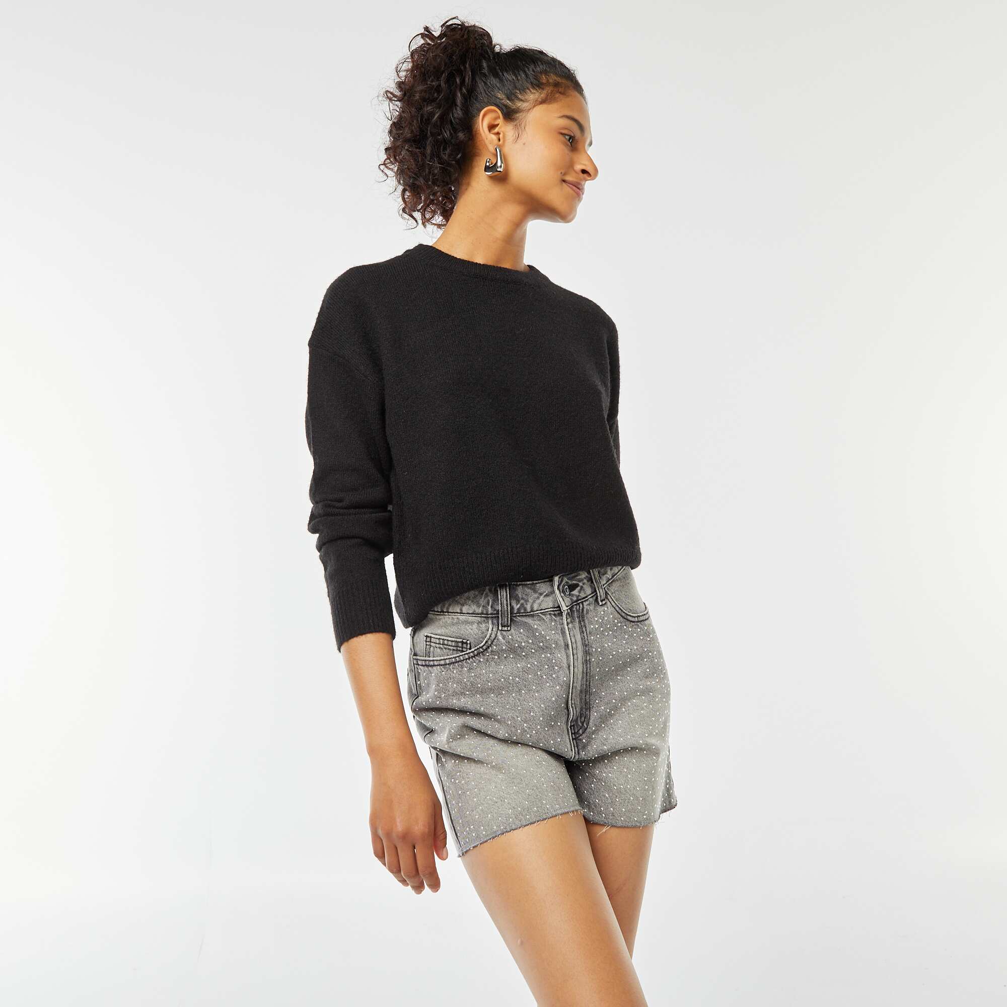 Soft knit cropped sweater BLACK