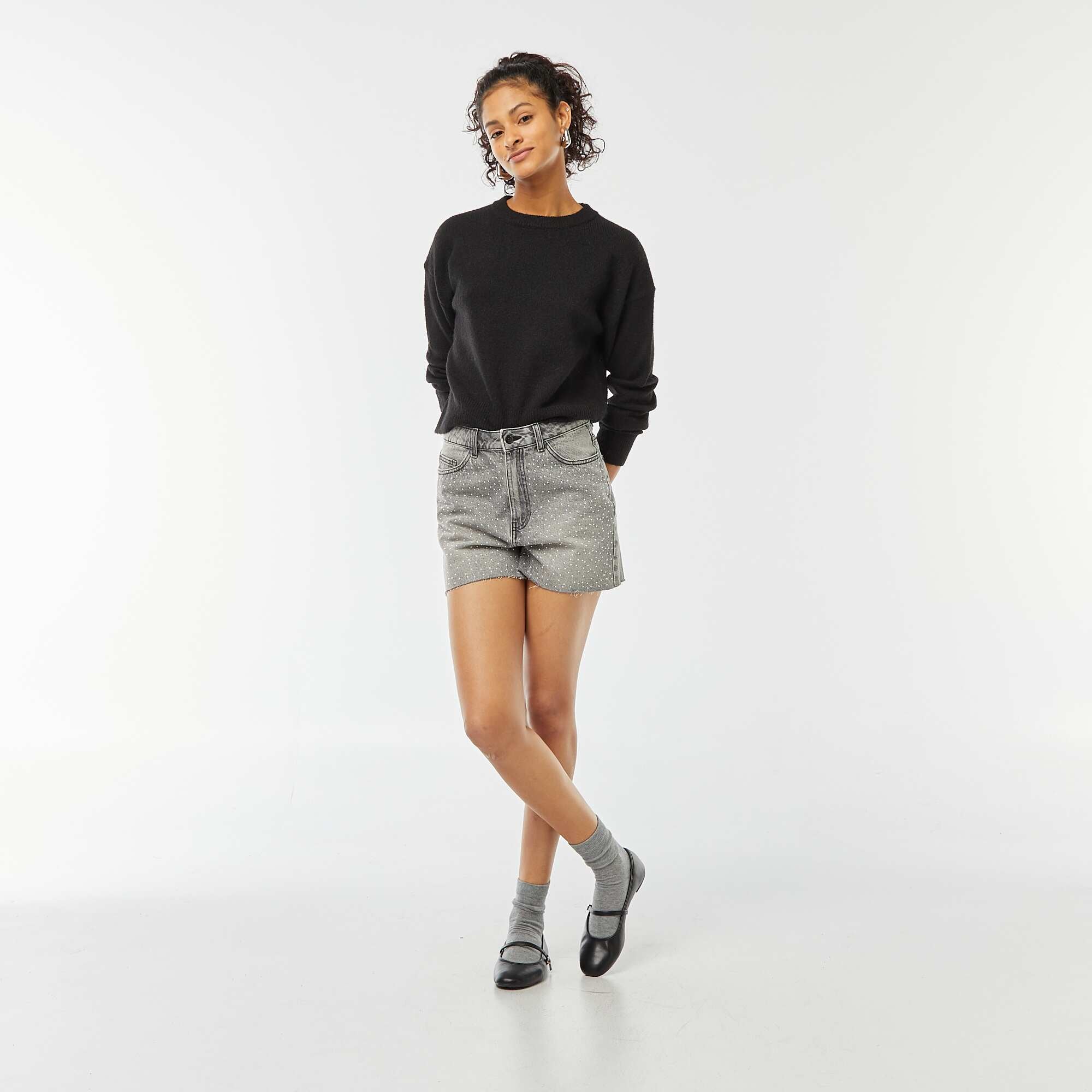 Soft knit cropped sweater BLACK - Image 2