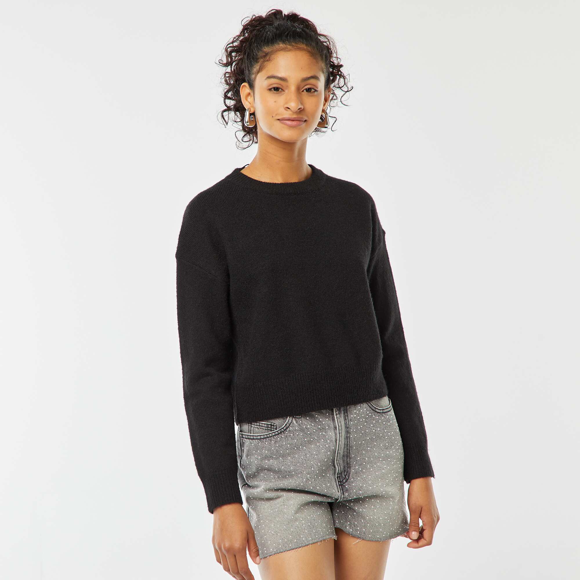 Soft knit cropped sweater BLACK - Image 3
