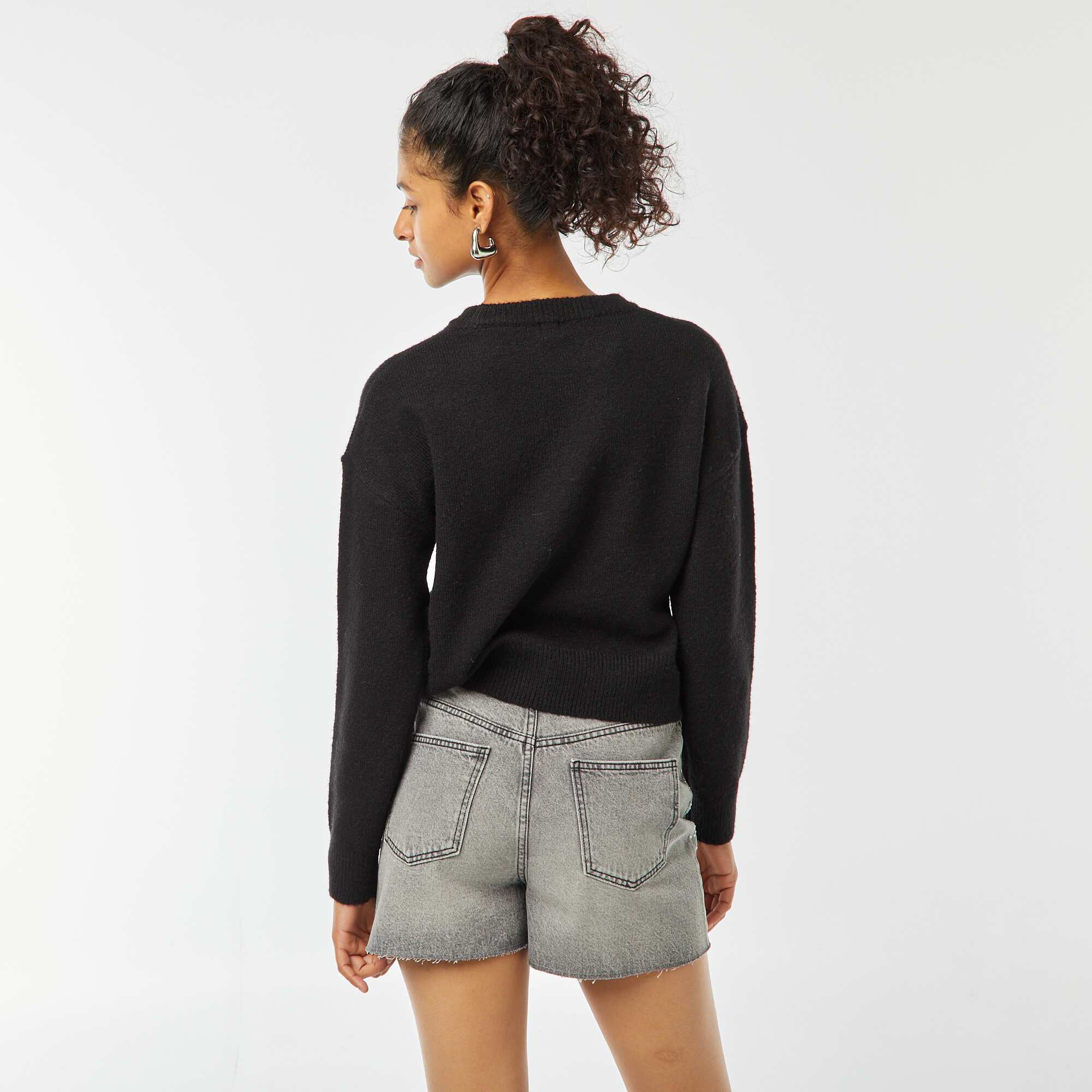 Soft knit cropped sweater BLACK - Image 4