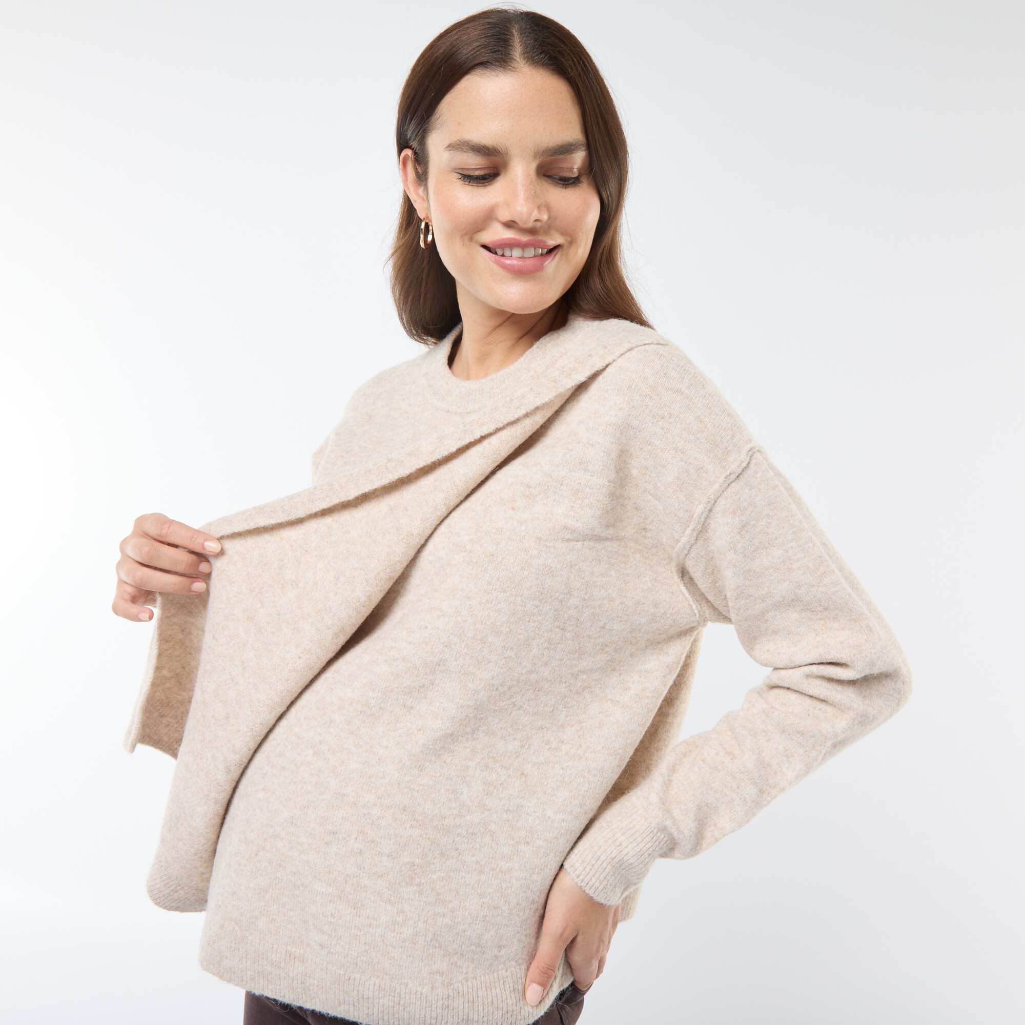Soft knit nursing sweater BEIGE - Image 6
