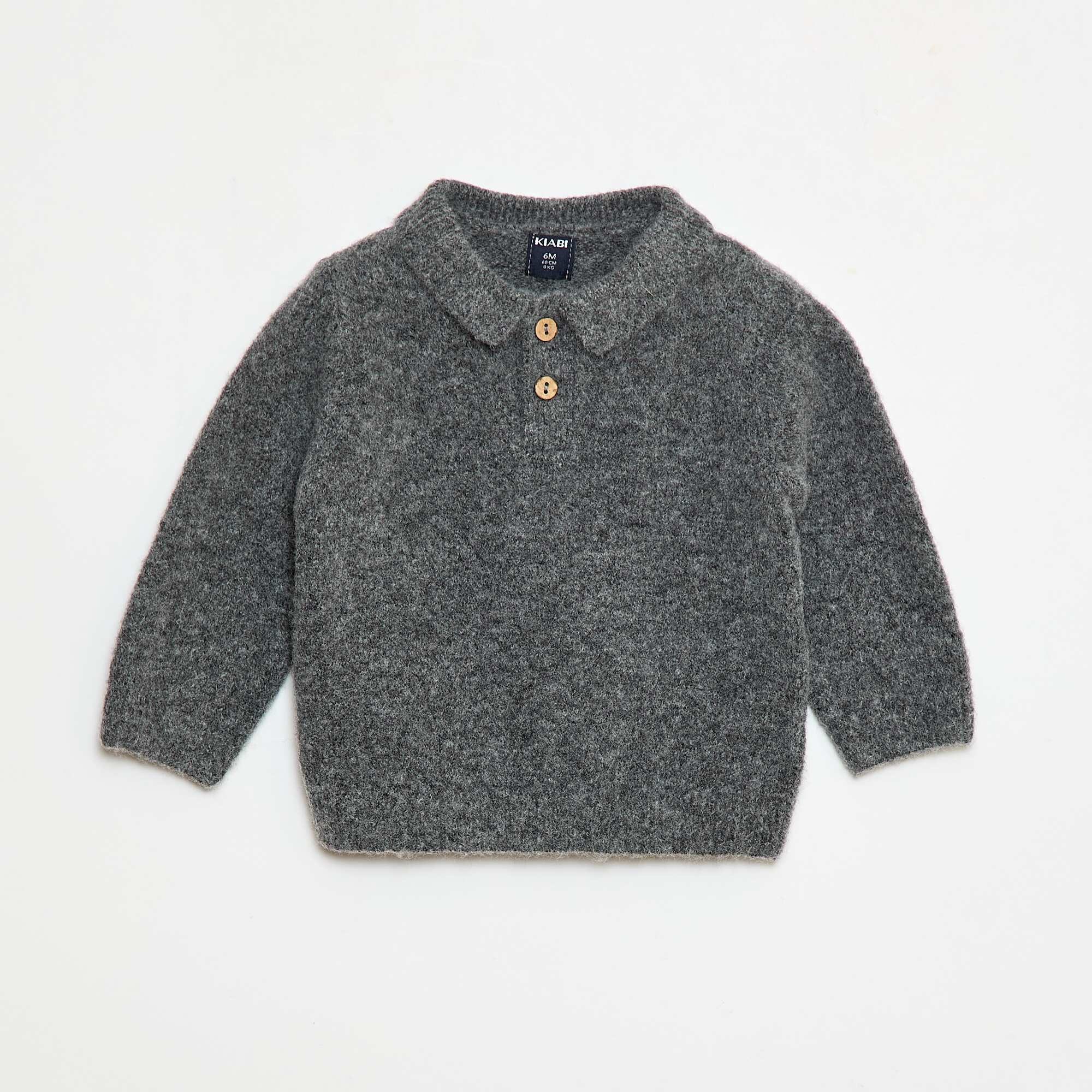 Soft Knit Polo Collar Buttoned Sweater GREY