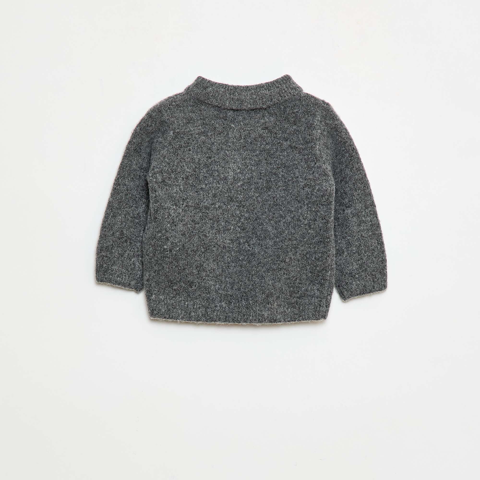 Soft Knit Polo Collar Buttoned Sweater GREY - Image 2