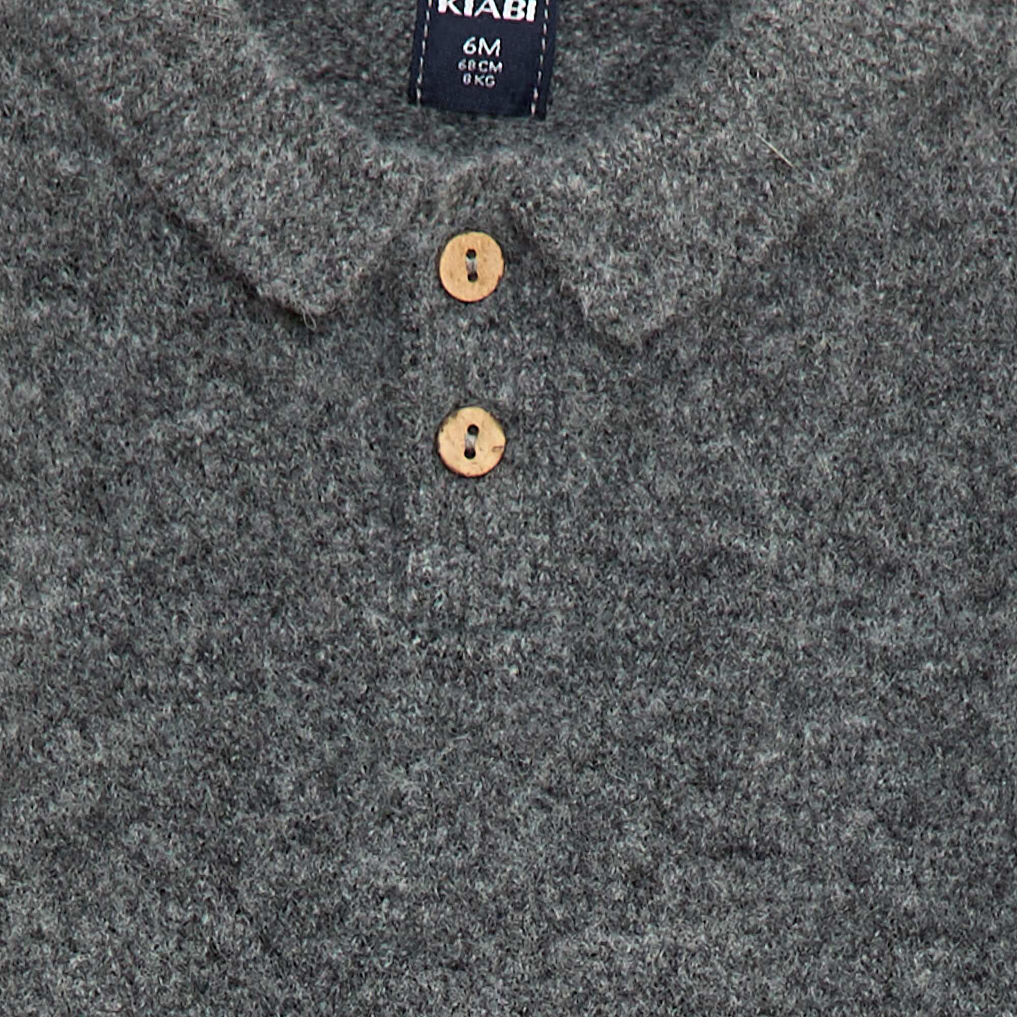 Soft Knit Polo Collar Buttoned Sweater GREY - Image 3