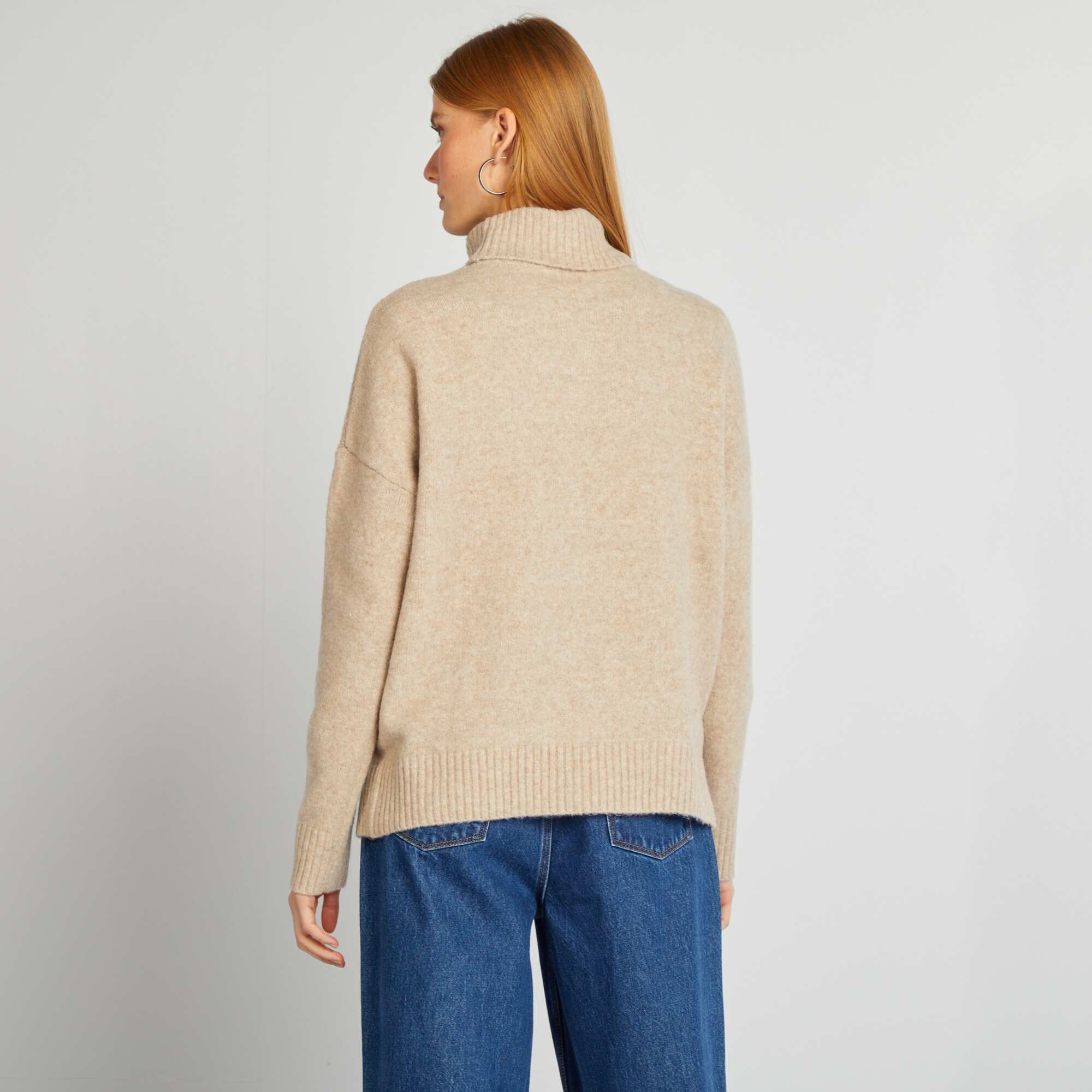 Soft knit polo neck sweater BEIGE - Image 5