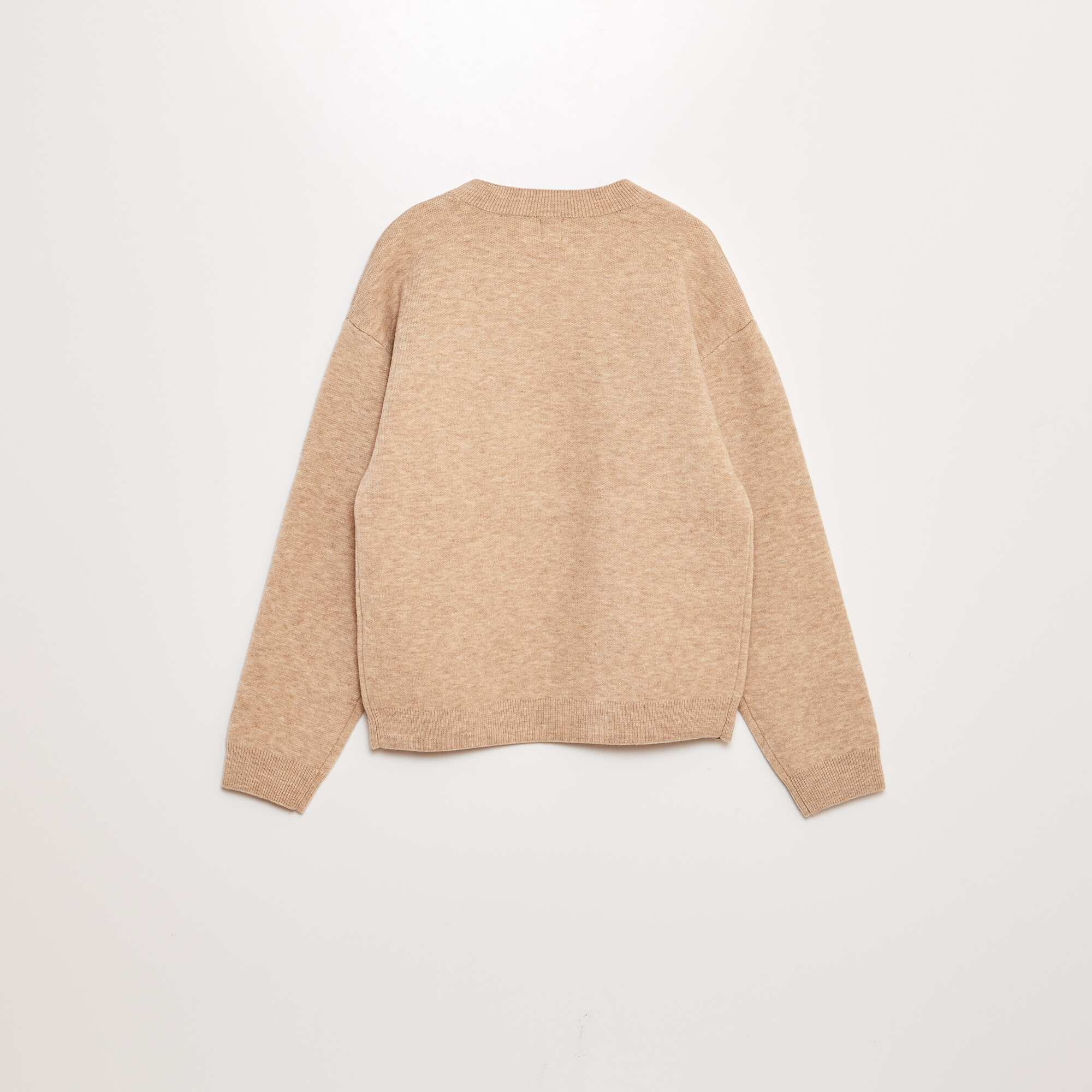 Soft knit sweater with round neck BROWN - Image 3