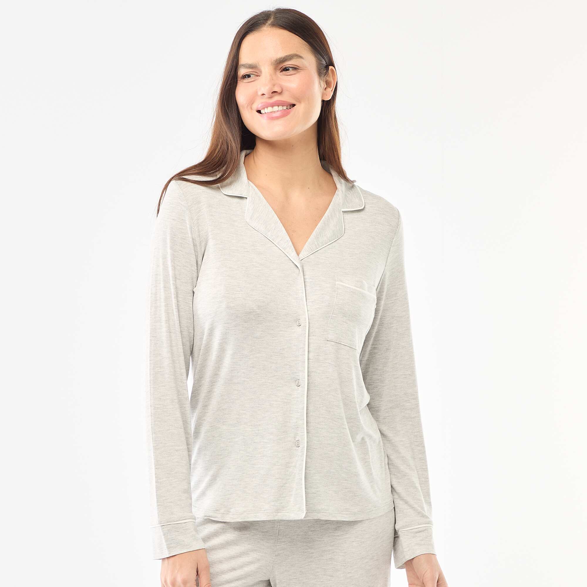 Soft Stretch Knit Long Pajama Set - 2 Piece GREY - Image 2