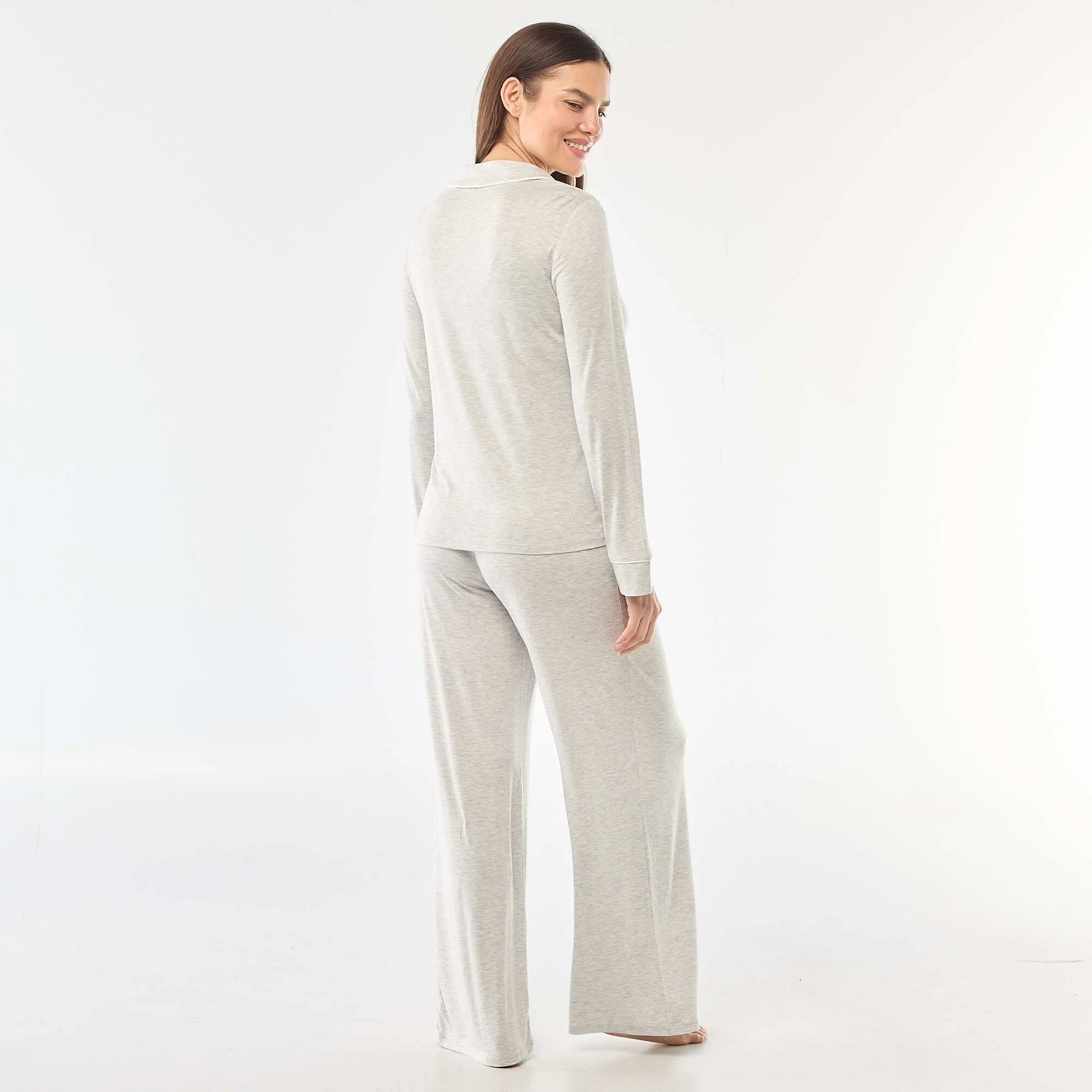 Soft Stretch Knit Long Pajama Set - 2 Piece GREY - Image 3