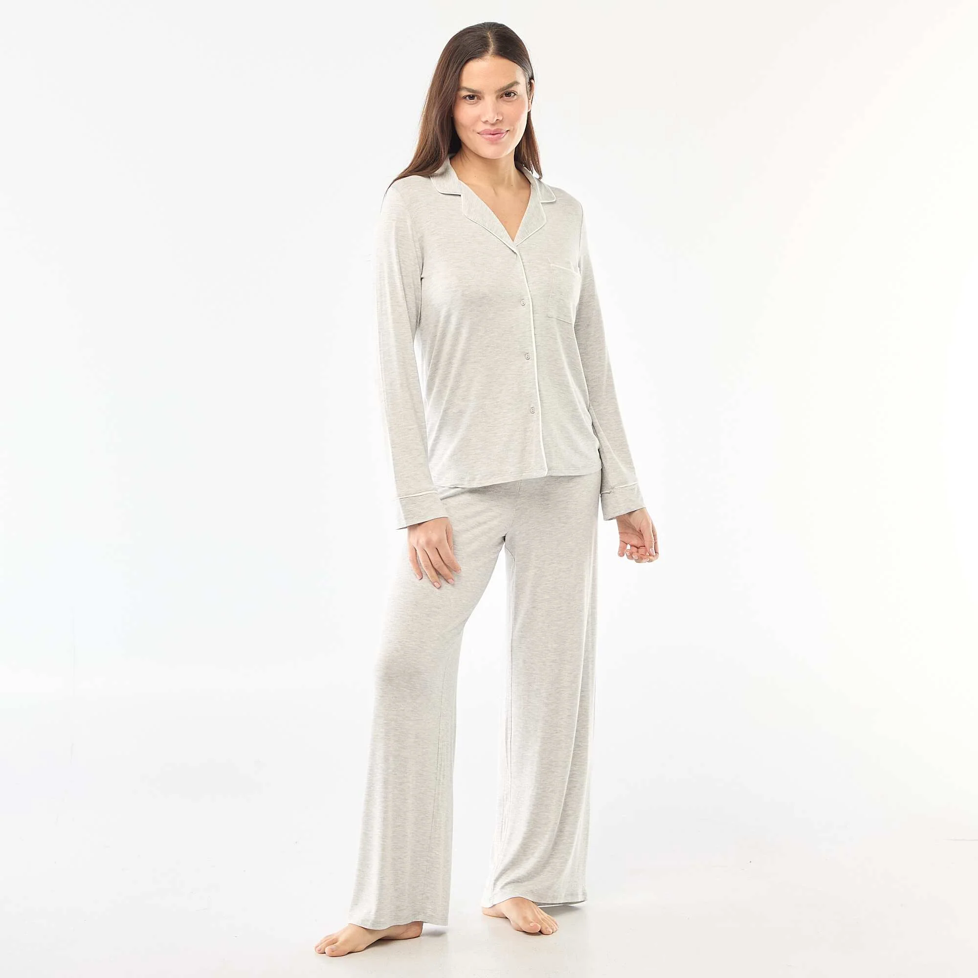 Soft Stretch Knit Long Pajama Set - 2 Piece GREY - Image 4