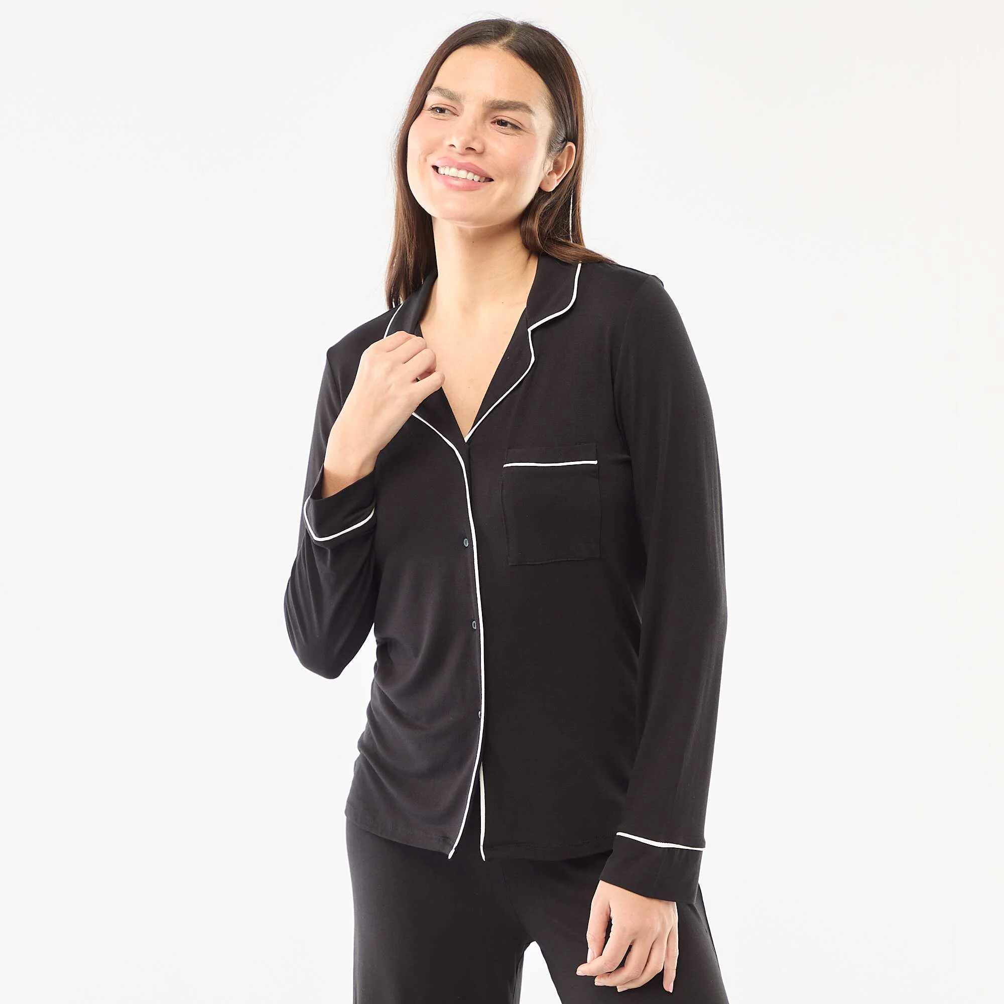 Soft Stretch Knit Pajama Set - 2 Piece BLACK
