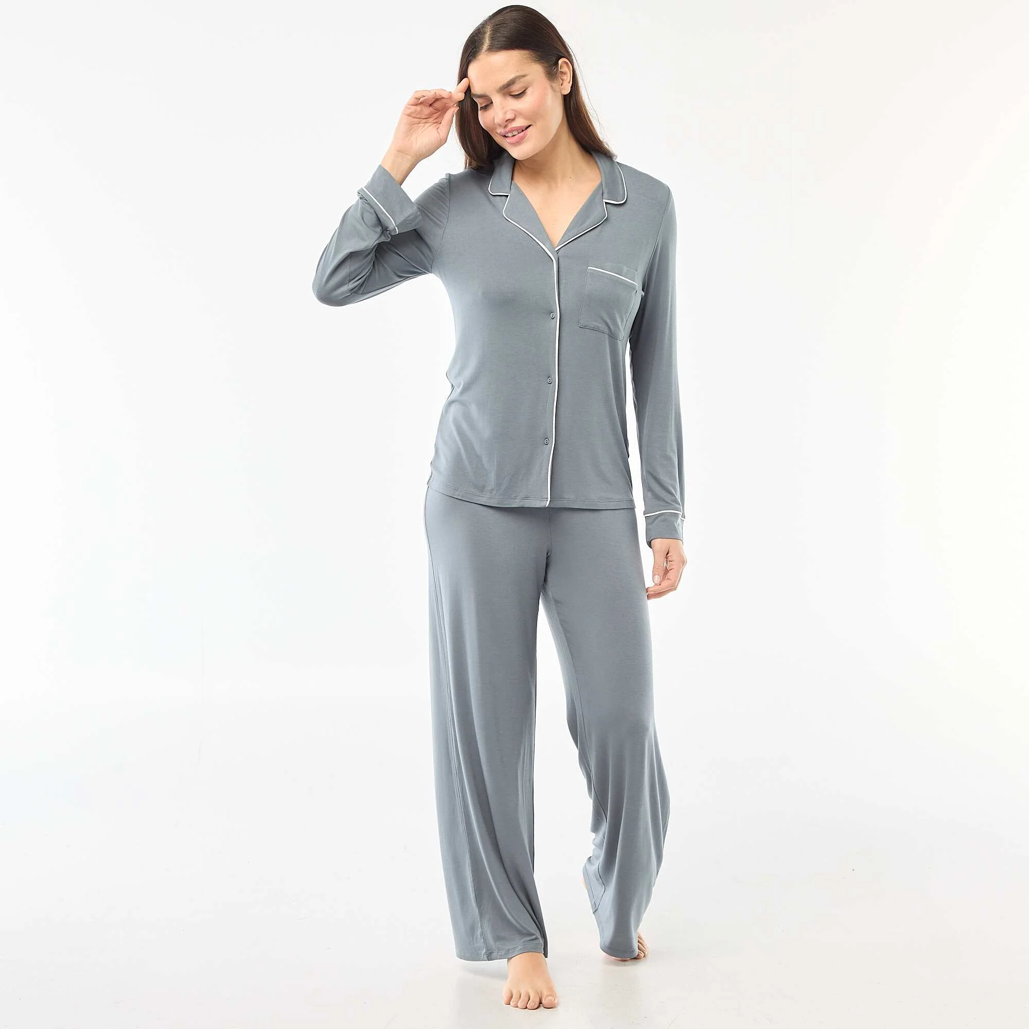 Soft Stretch Knit Pajama Set - 2 Piece GREY - Image 3