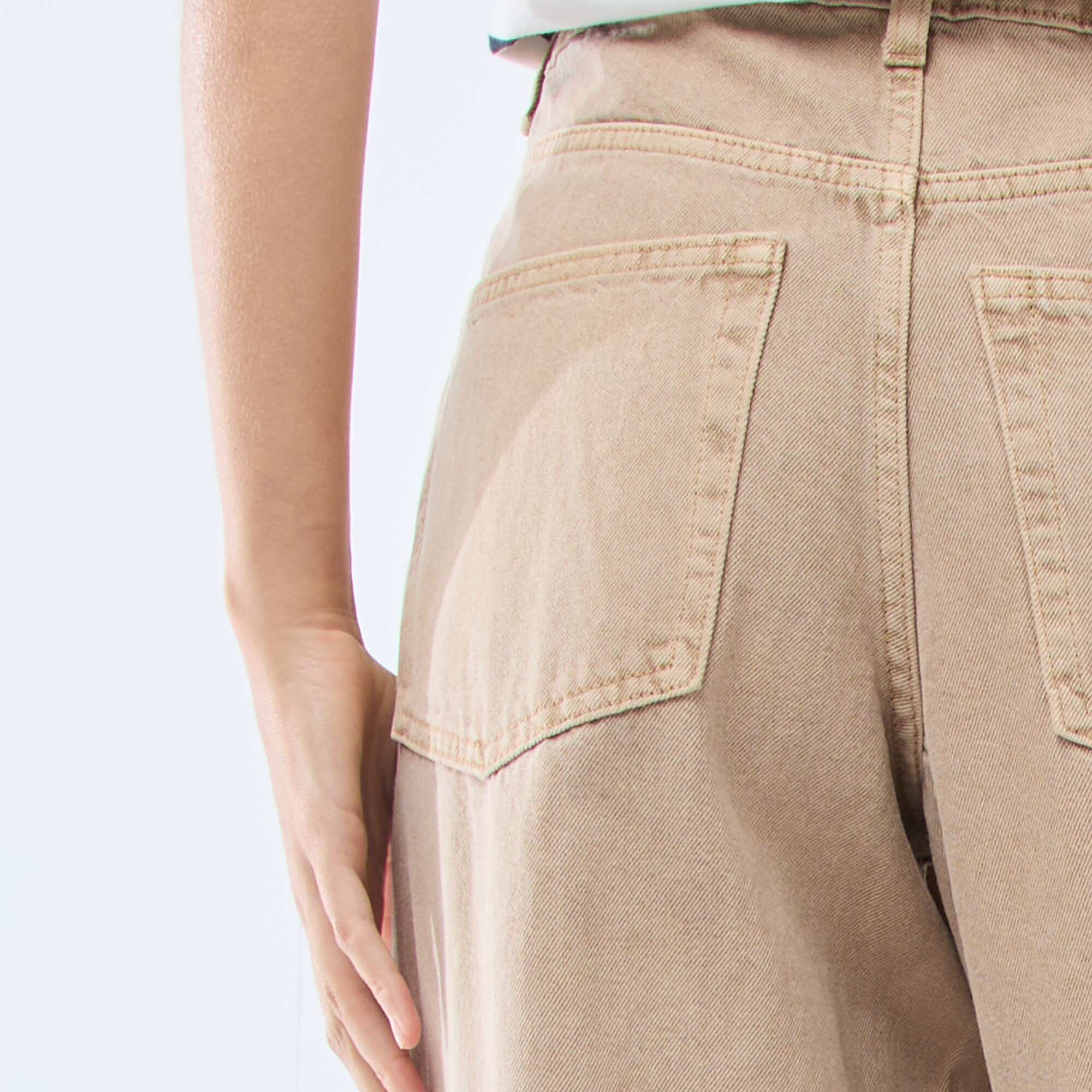 Solid Barrel Fit Denim Pants with Tie BEIGE - Image 6