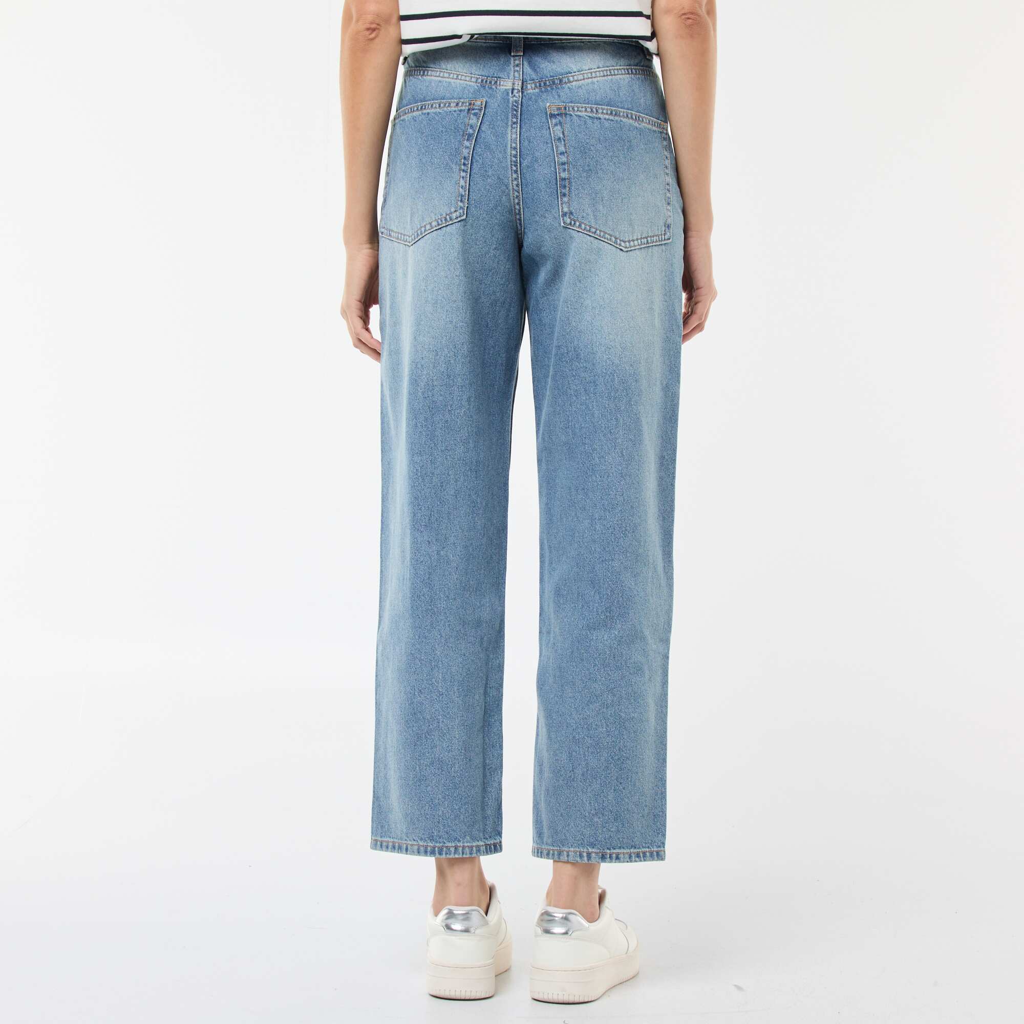 Solid Barrel Fit Denim Pants with Tie BLUE - Image 3