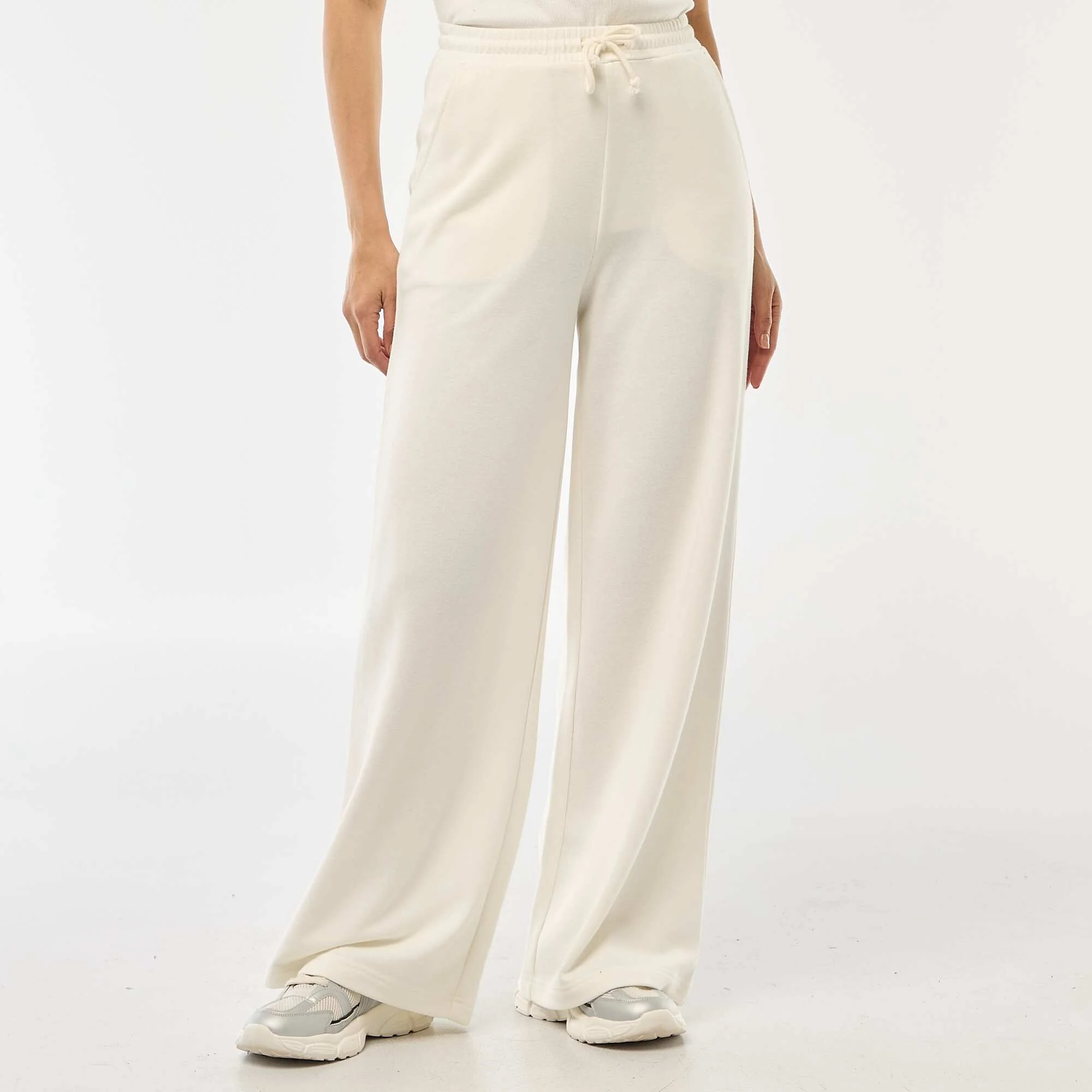 Solid Color Cotton Joggers WHITE - Image 2