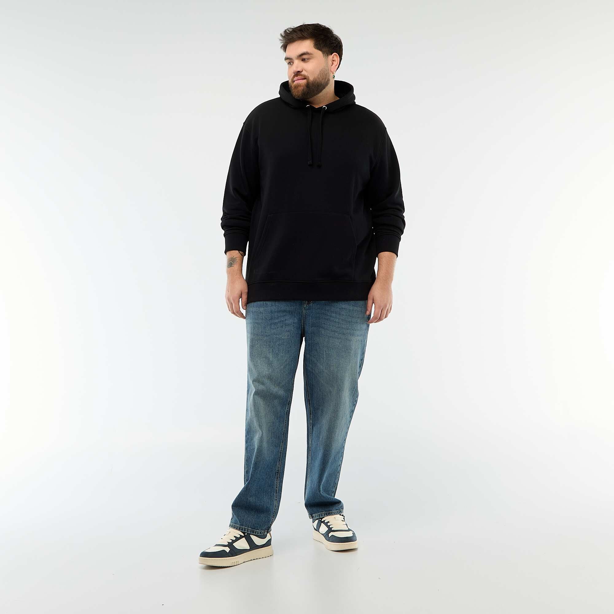 Solid Color French Terry Hoodie BLACK - Image 2