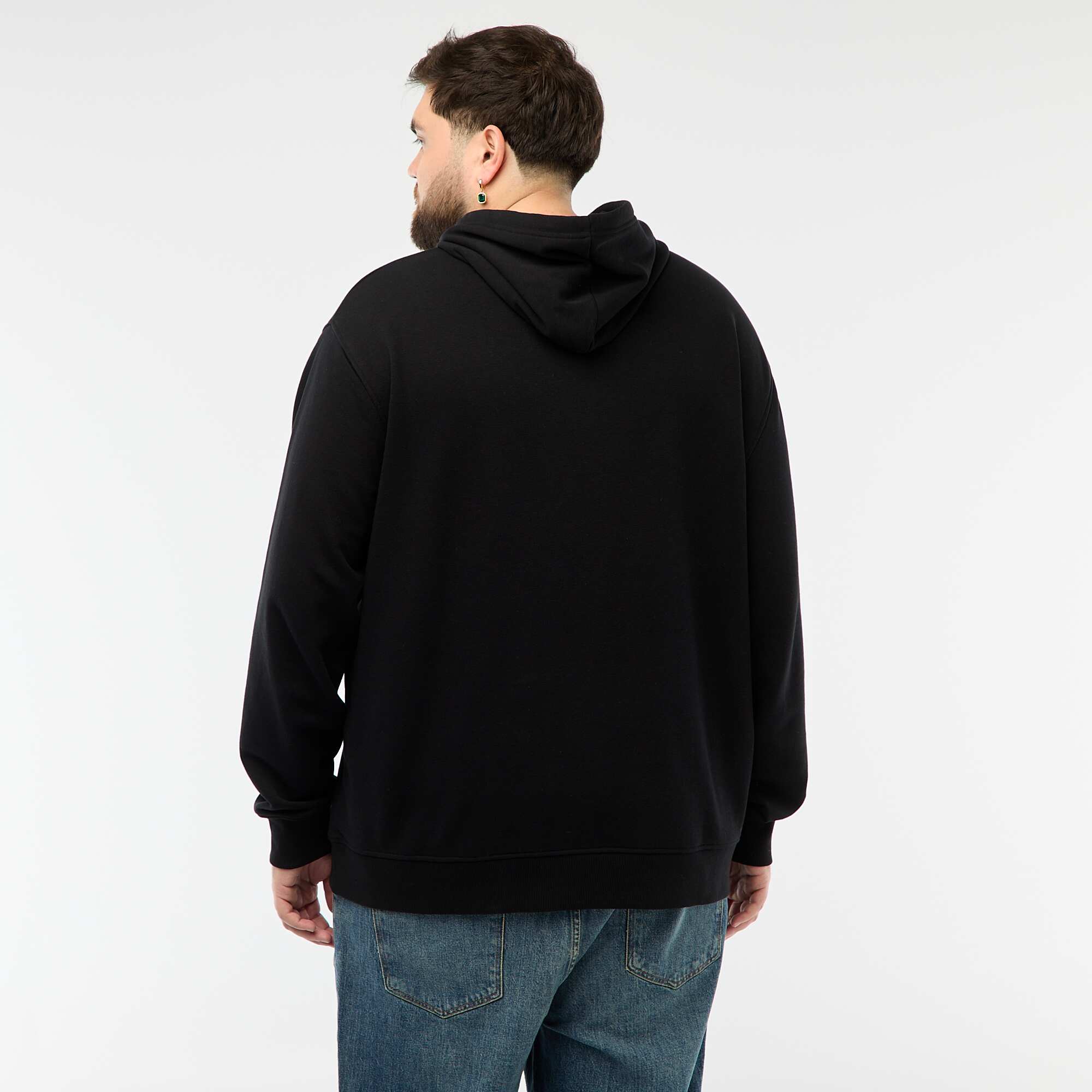 Solid Color French Terry Hoodie BLACK - Image 3