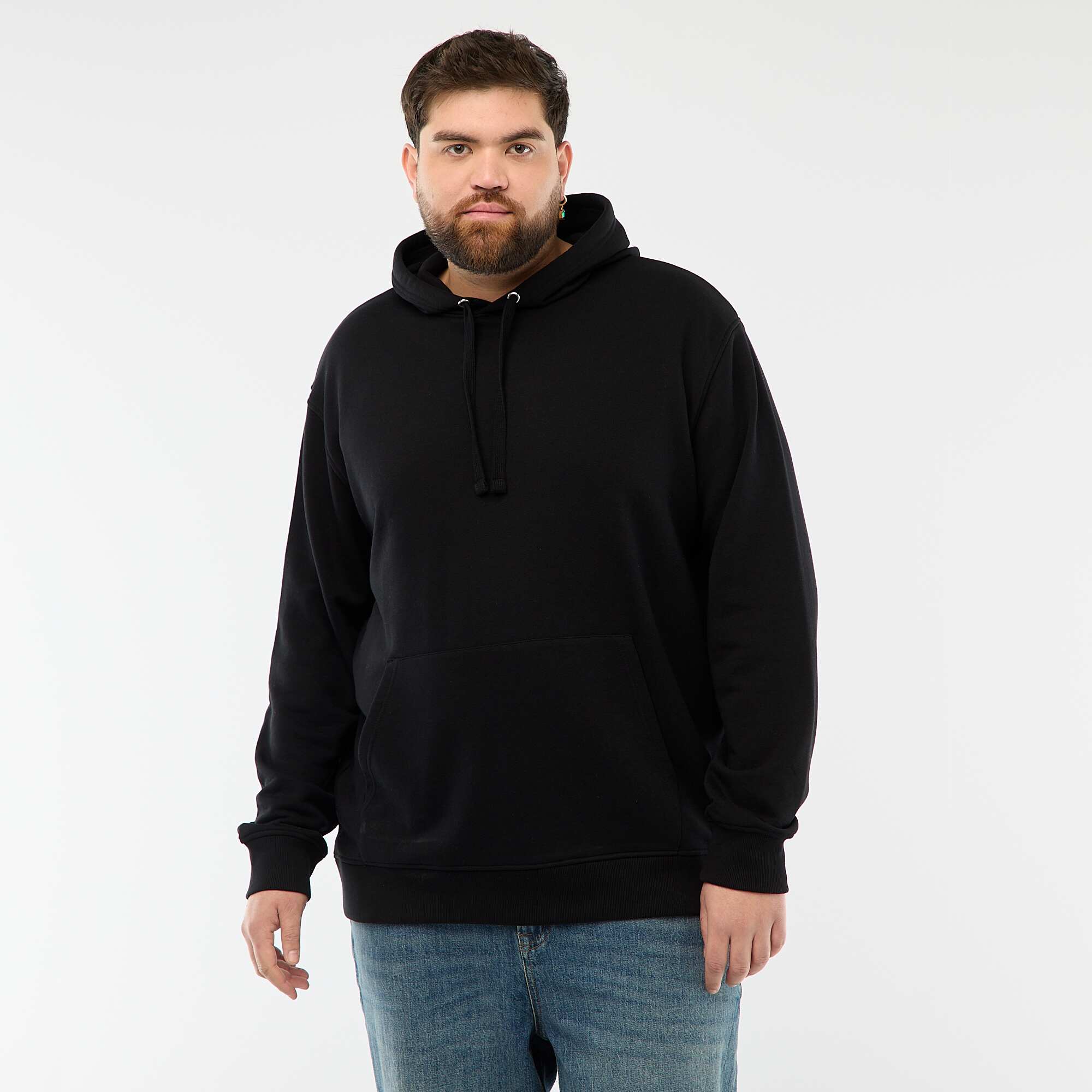 Solid Color French Terry Hoodie BLACK - Image 4