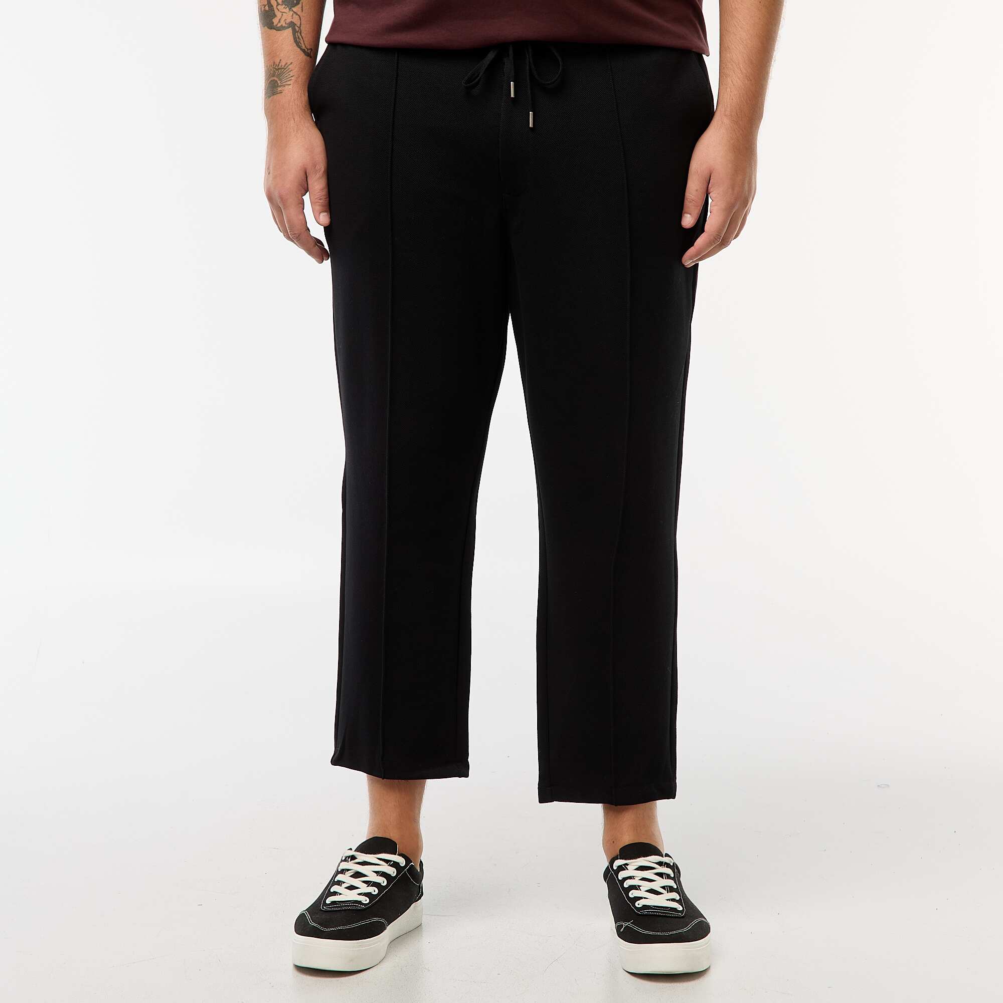 Solid-Color Piqué Knit Joggers BLACK - Image 2