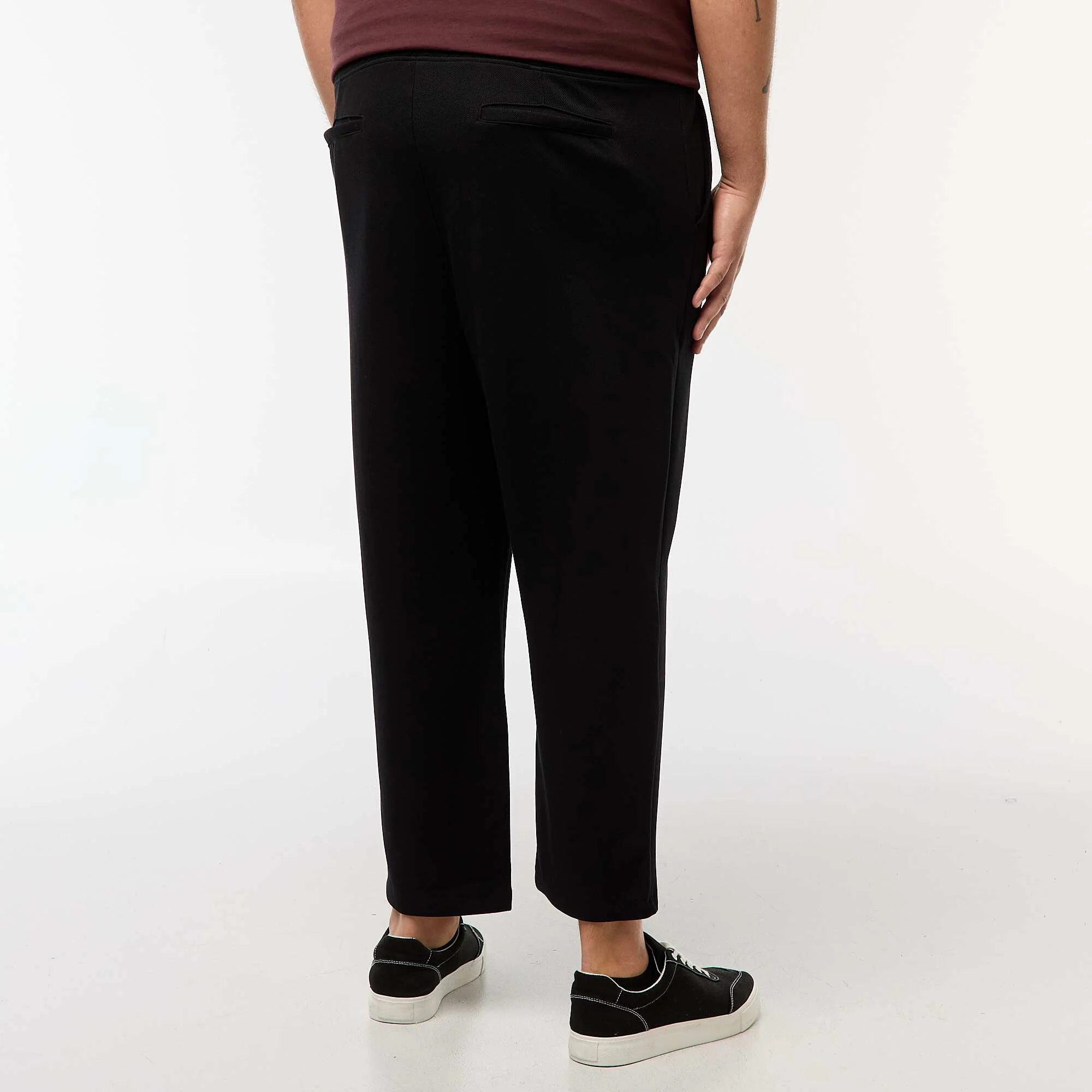 Solid-Color Piqué Knit Joggers BLACK - Image 3