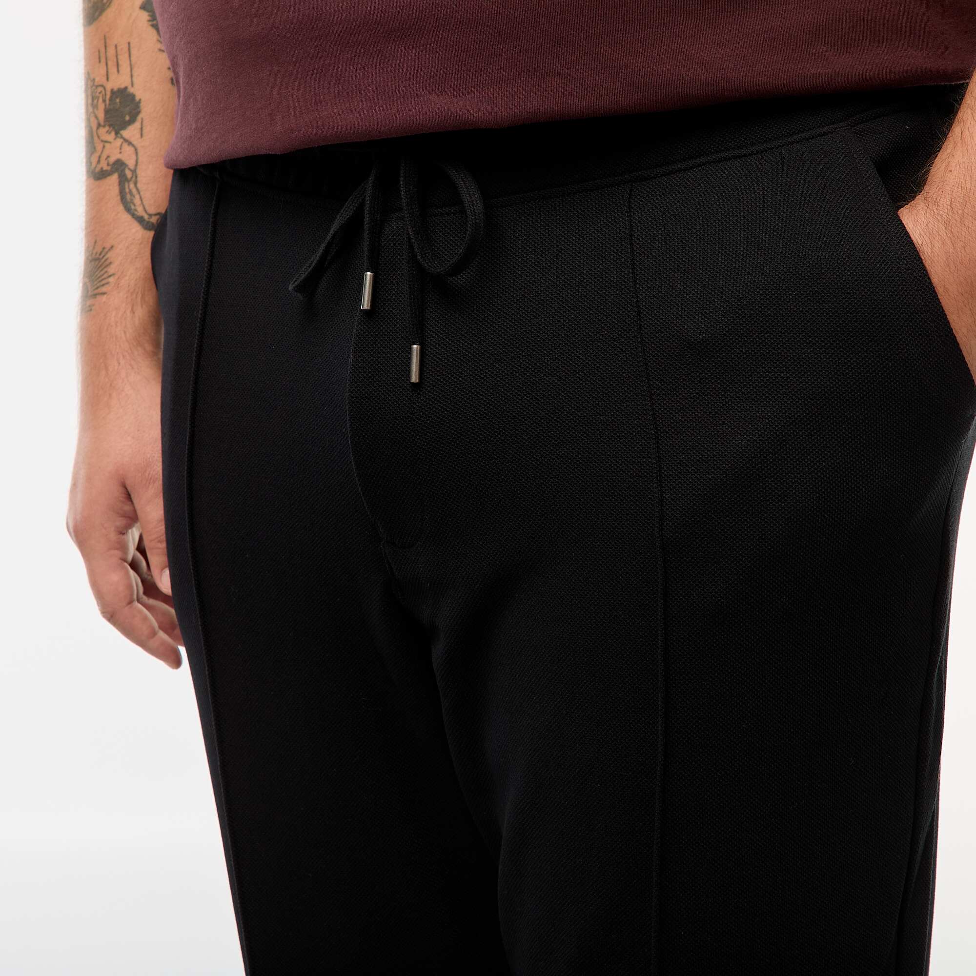 Solid-Color Piqué Knit Joggers BLACK - Image 4