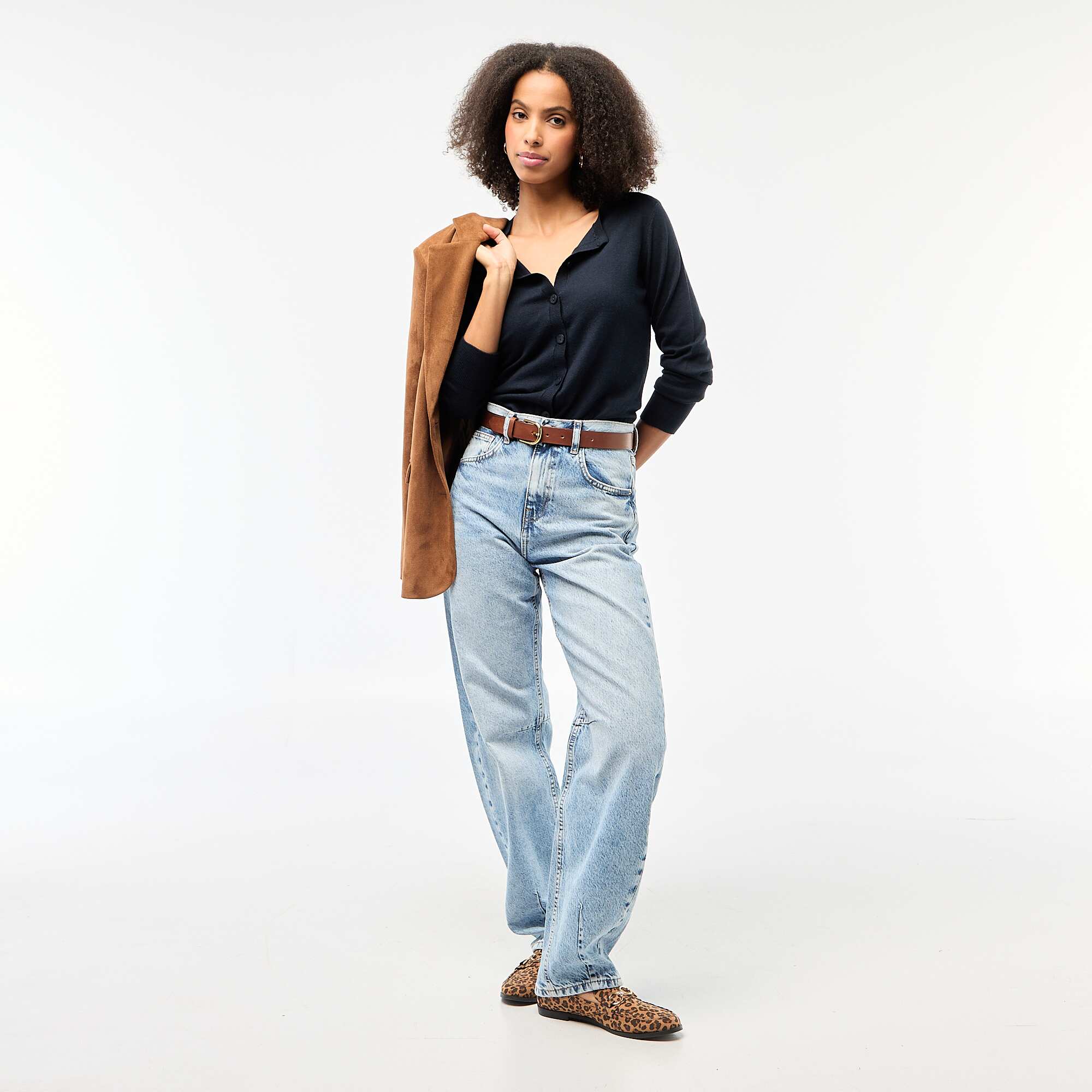Solid Color Round Neck Cardigan BLUE - Image 2