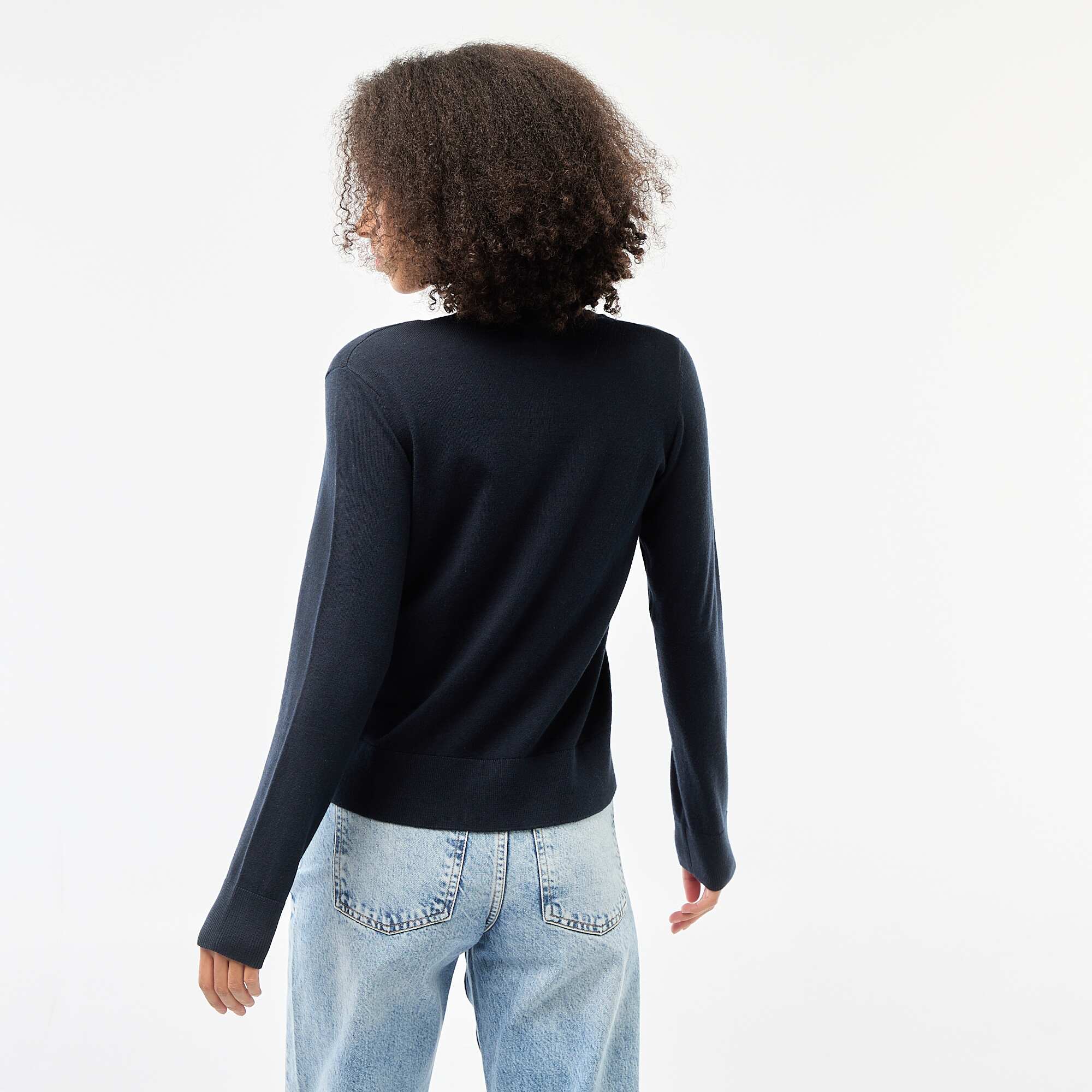 Solid Color Round Neck Cardigan BLUE - Image 4