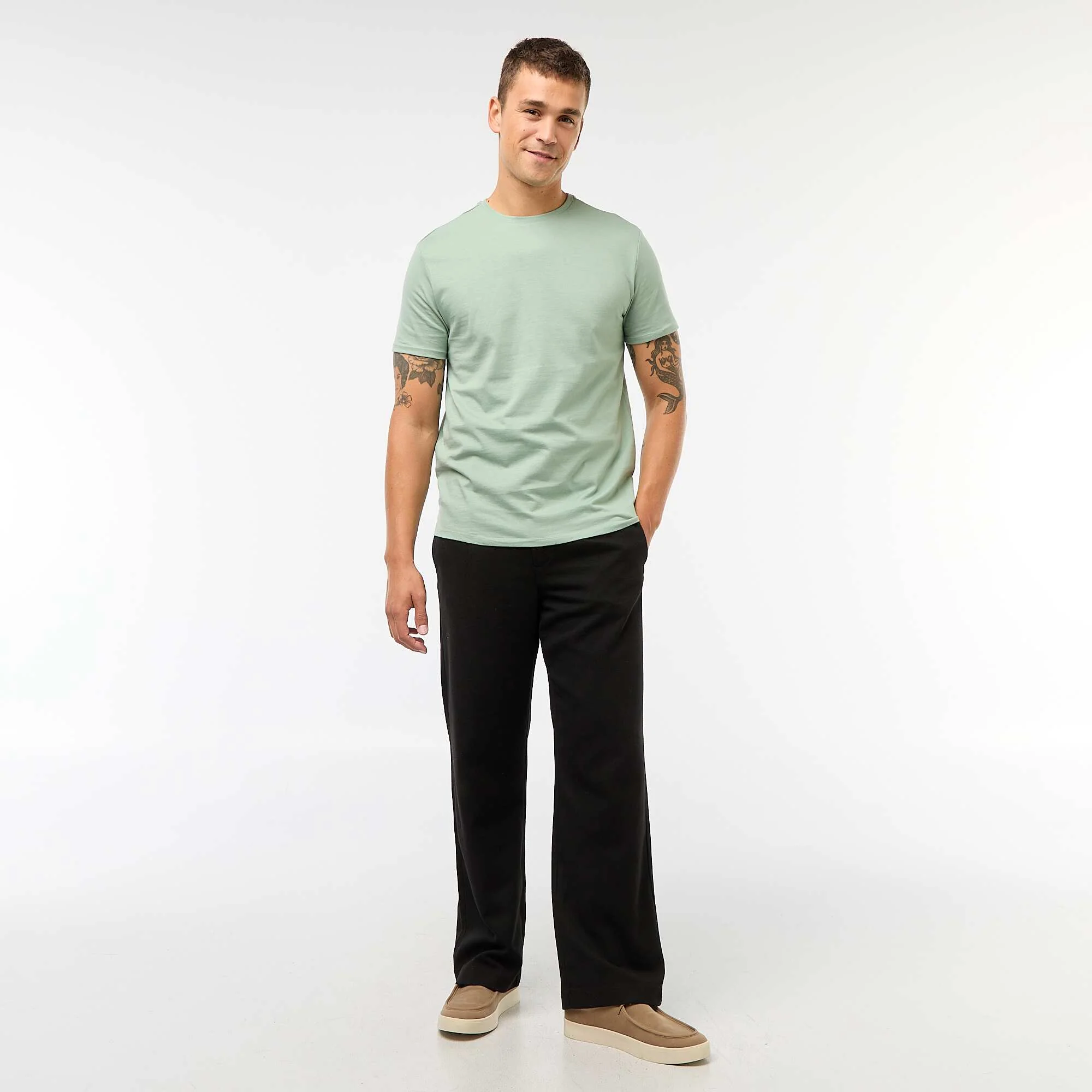 Solid Color Wide Chino Pants BLACK