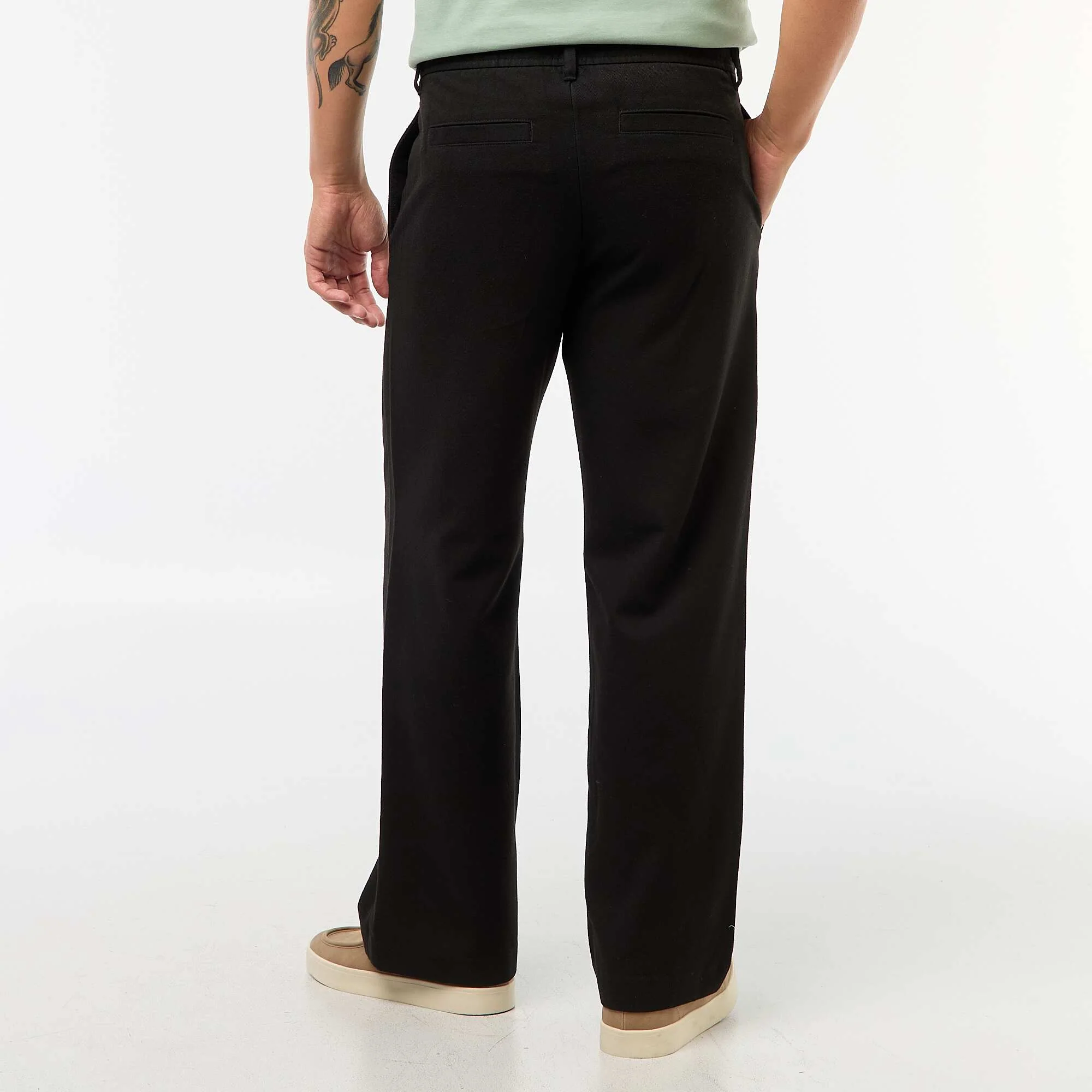 Solid Color Wide Chino Pants BLACK - Image 3