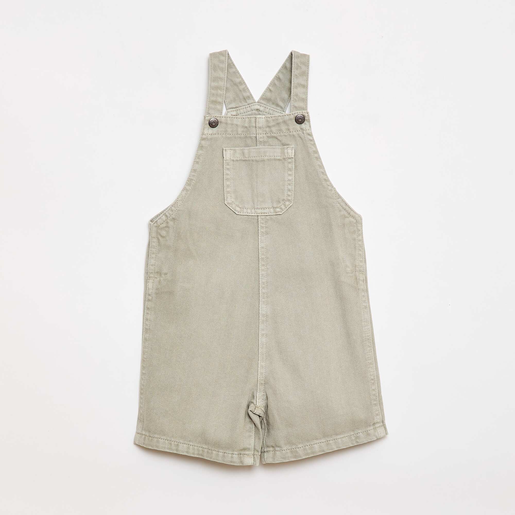 Solid Cotton Denim Short Overalls GREY