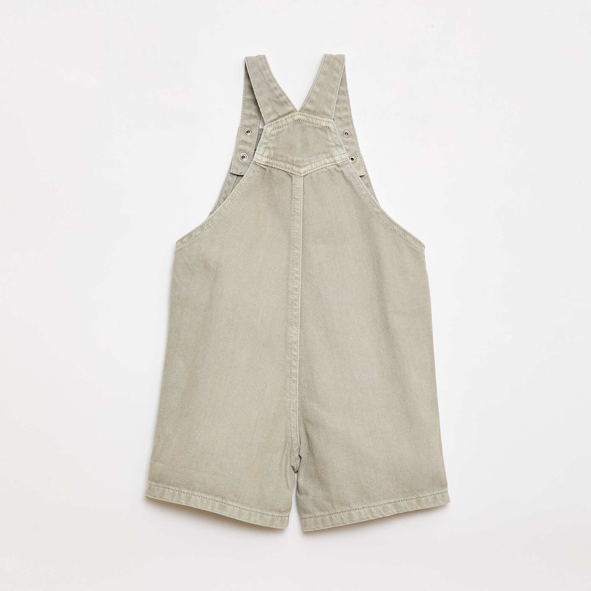 Solid Cotton Denim Short Overalls GREY - Image 2