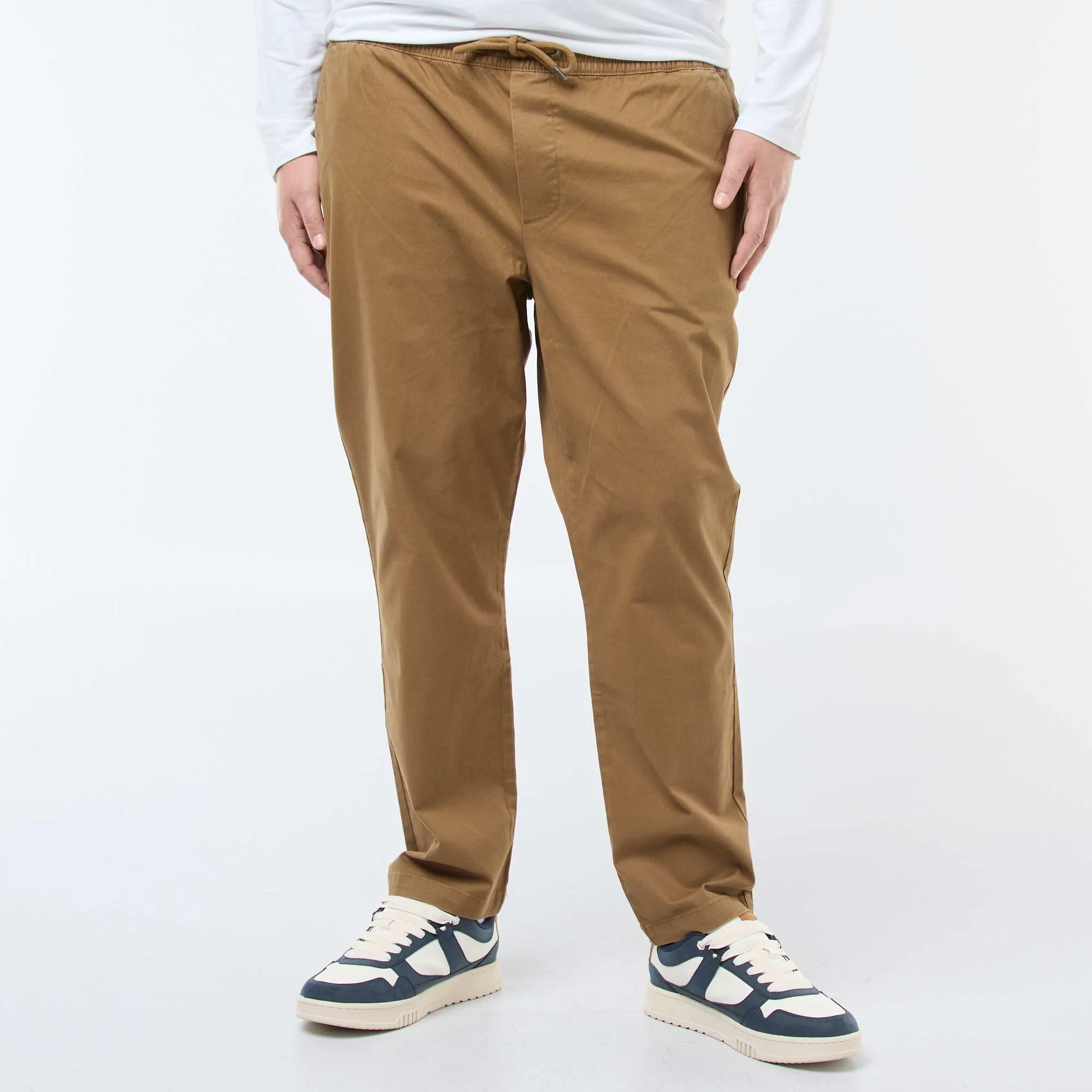 Solid Cotton Drawstring Trousers BROWN - Image 2