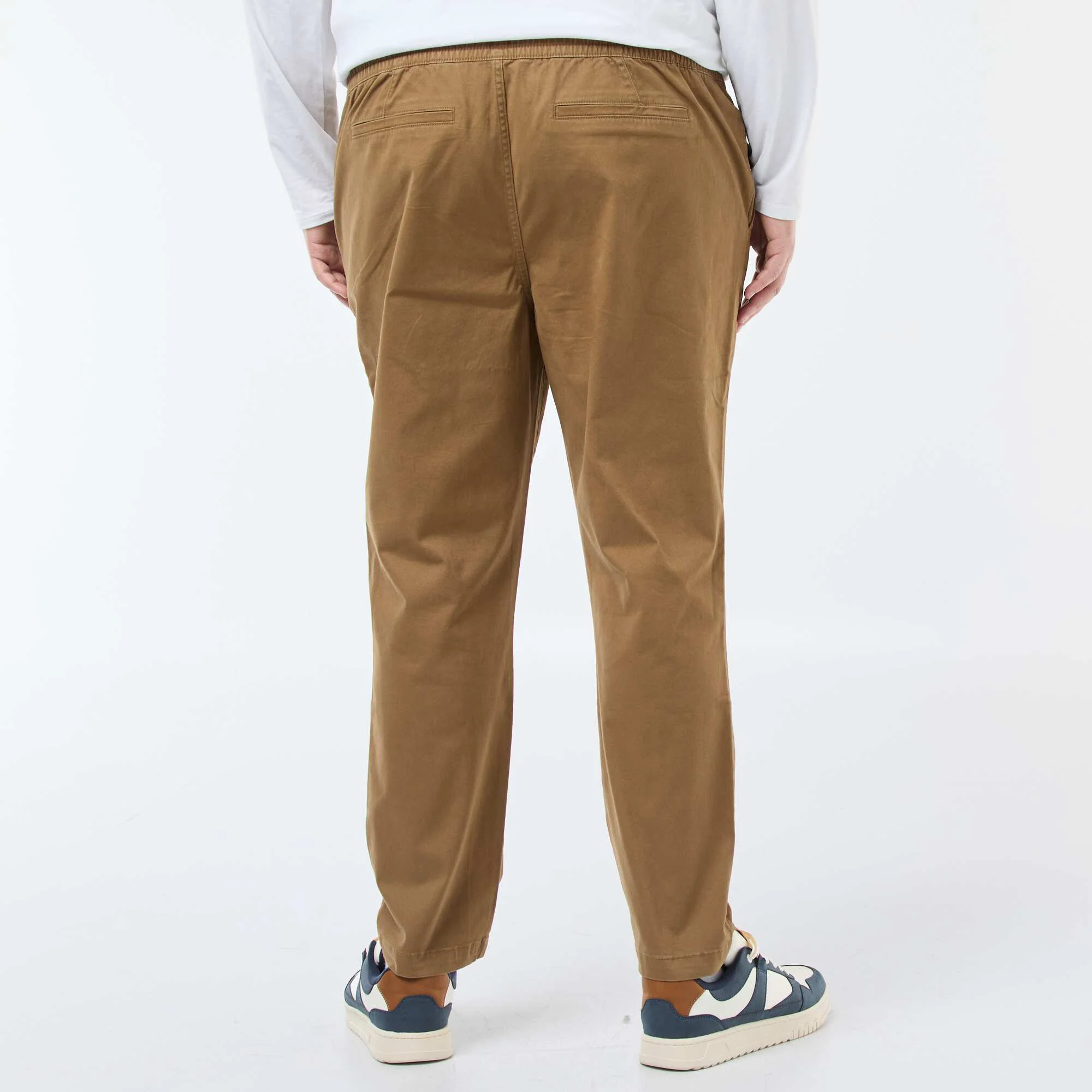 Solid Cotton Drawstring Trousers BROWN - Image 3