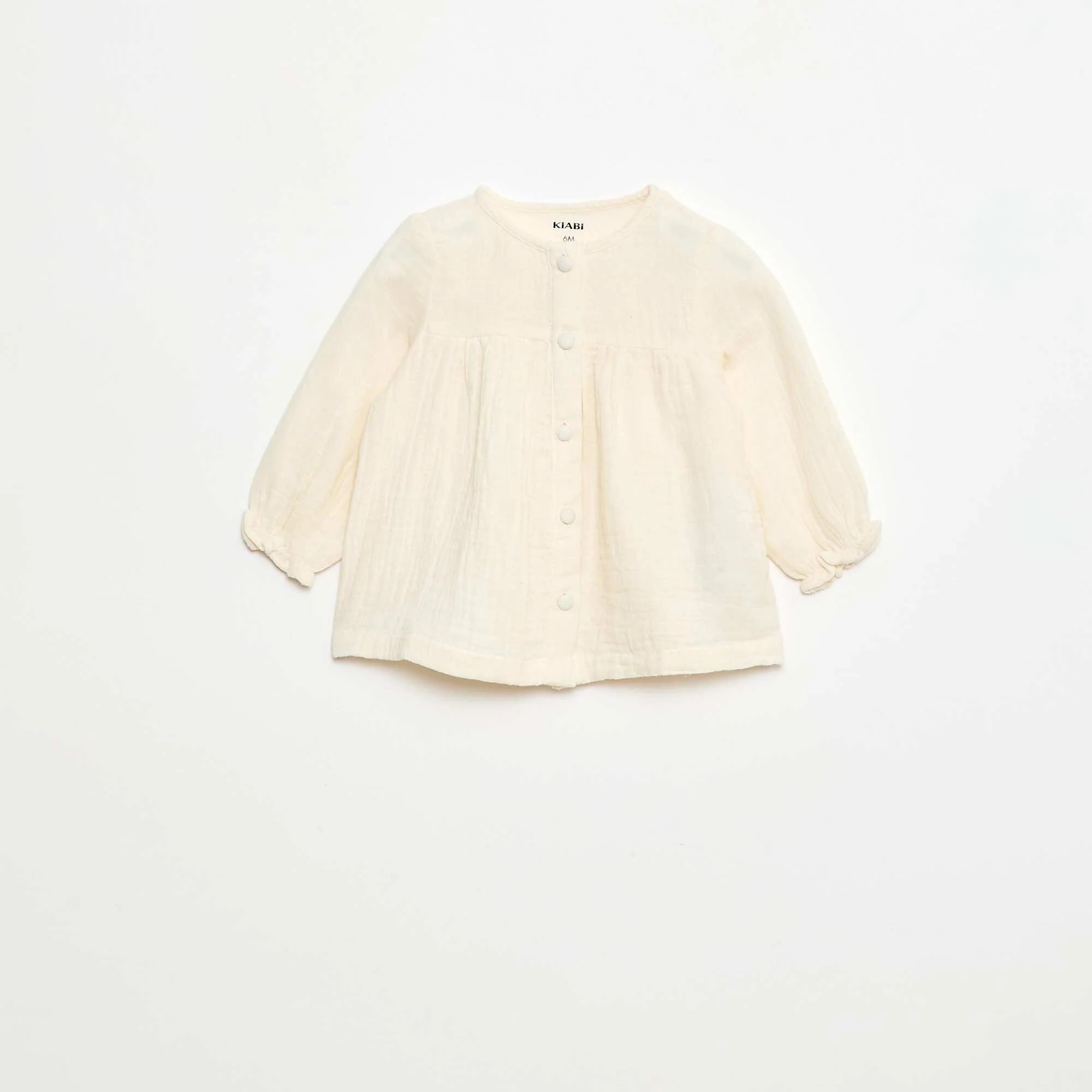 Solid Cotton Gauze Blouse with Crochet Collar WHITE - Image 2