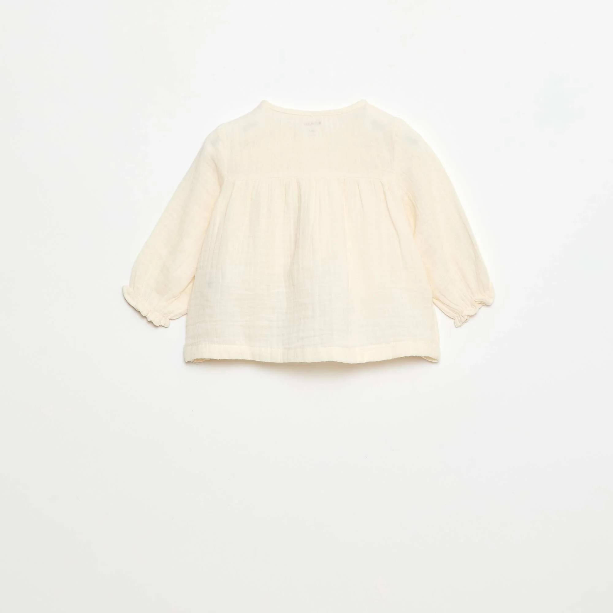 Solid Cotton Gauze Blouse with Crochet Collar WHITE - Image 3
