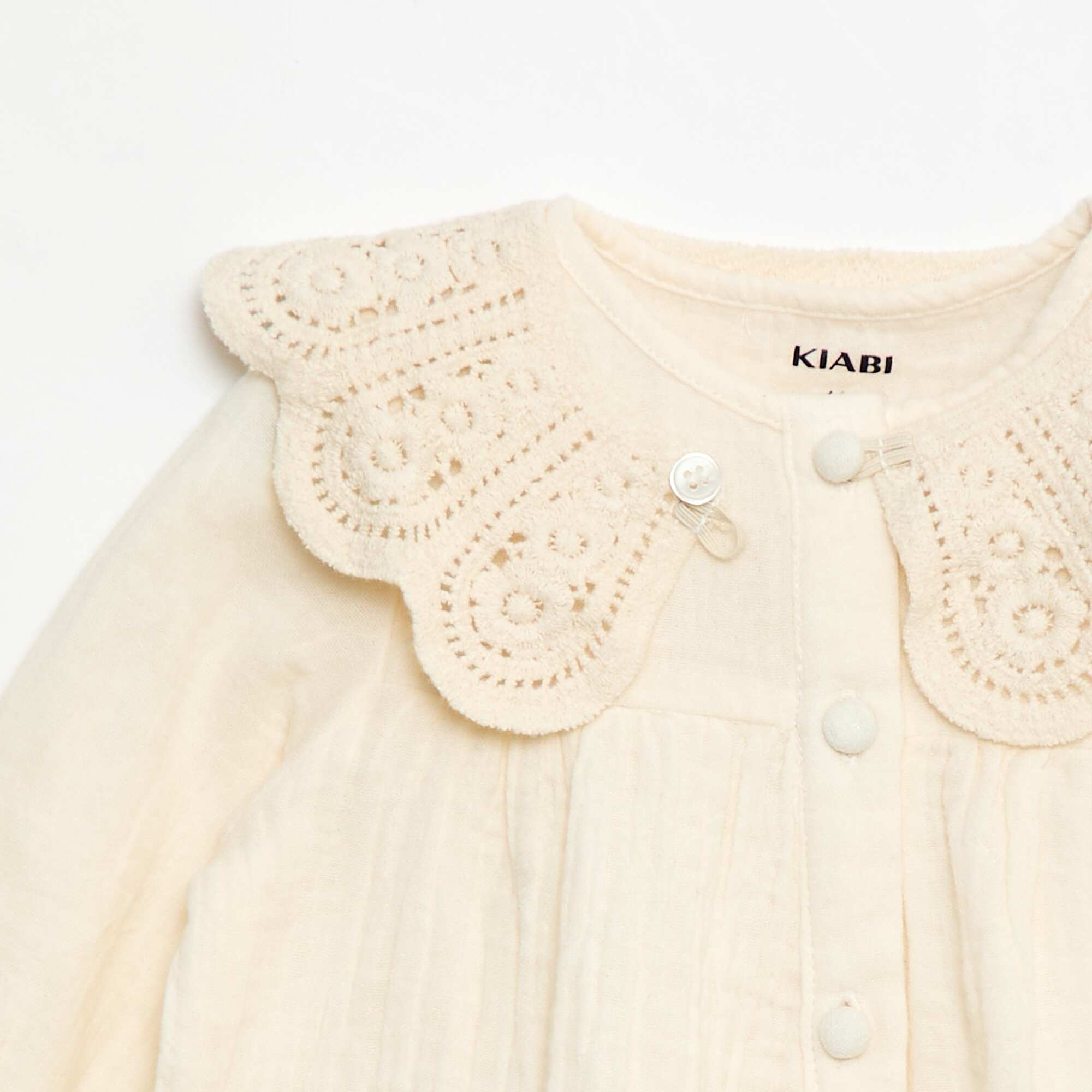 Solid Cotton Gauze Blouse with Crochet Collar WHITE - Image 4